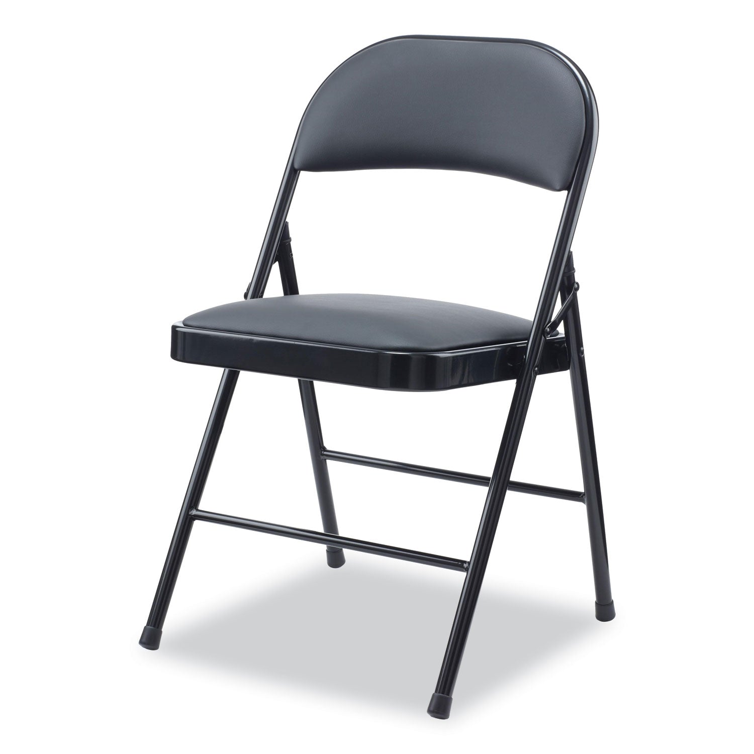 Alera® Alera PU Padded Folding Chair, Supports Up to 250 lb, Black Seat, Black Back, Black Base, 4/Carton