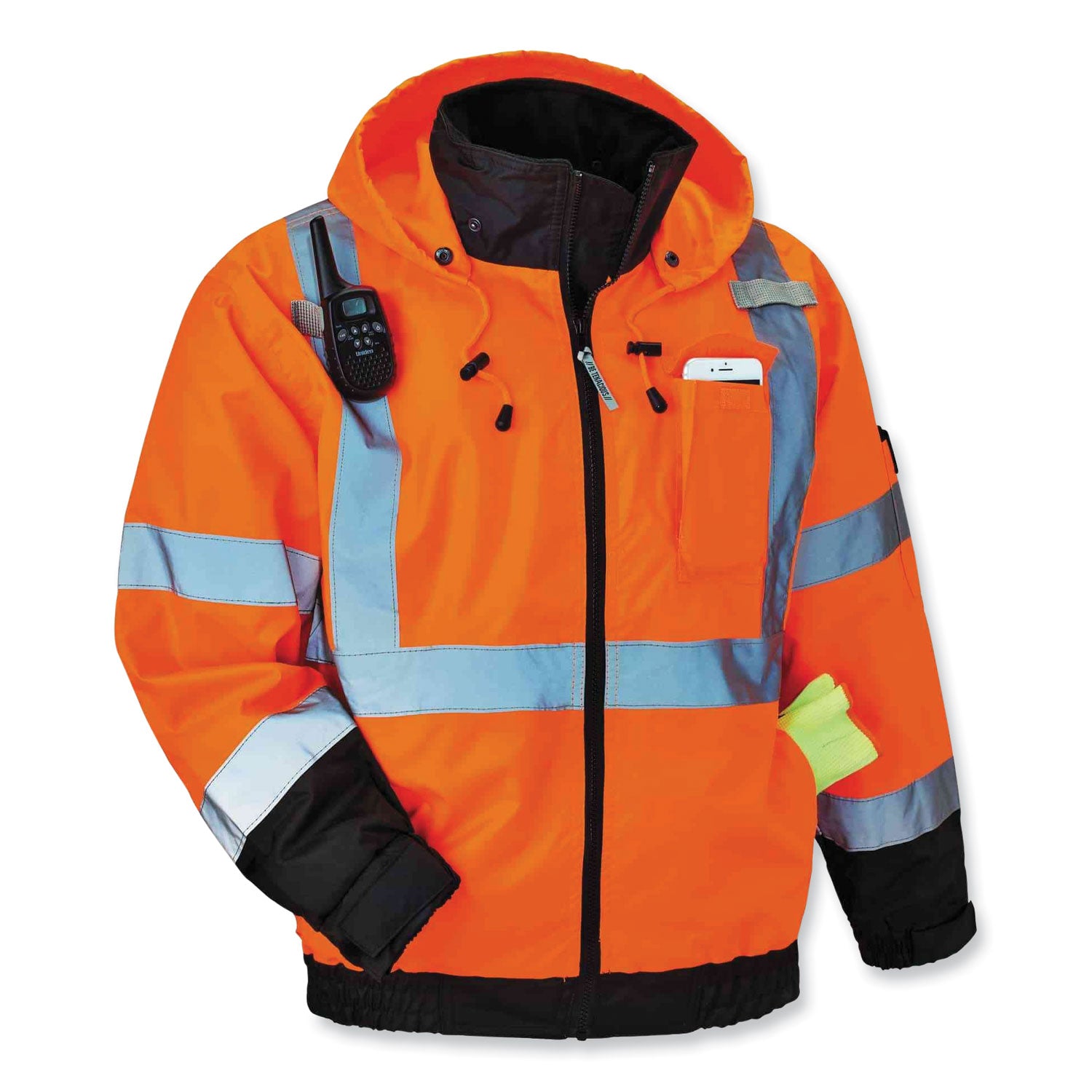 Ergodyne® GloWear 8379 Class 3 Hi-Vis Fleece Lined Bomber Jacket, Orange, 3X-Large