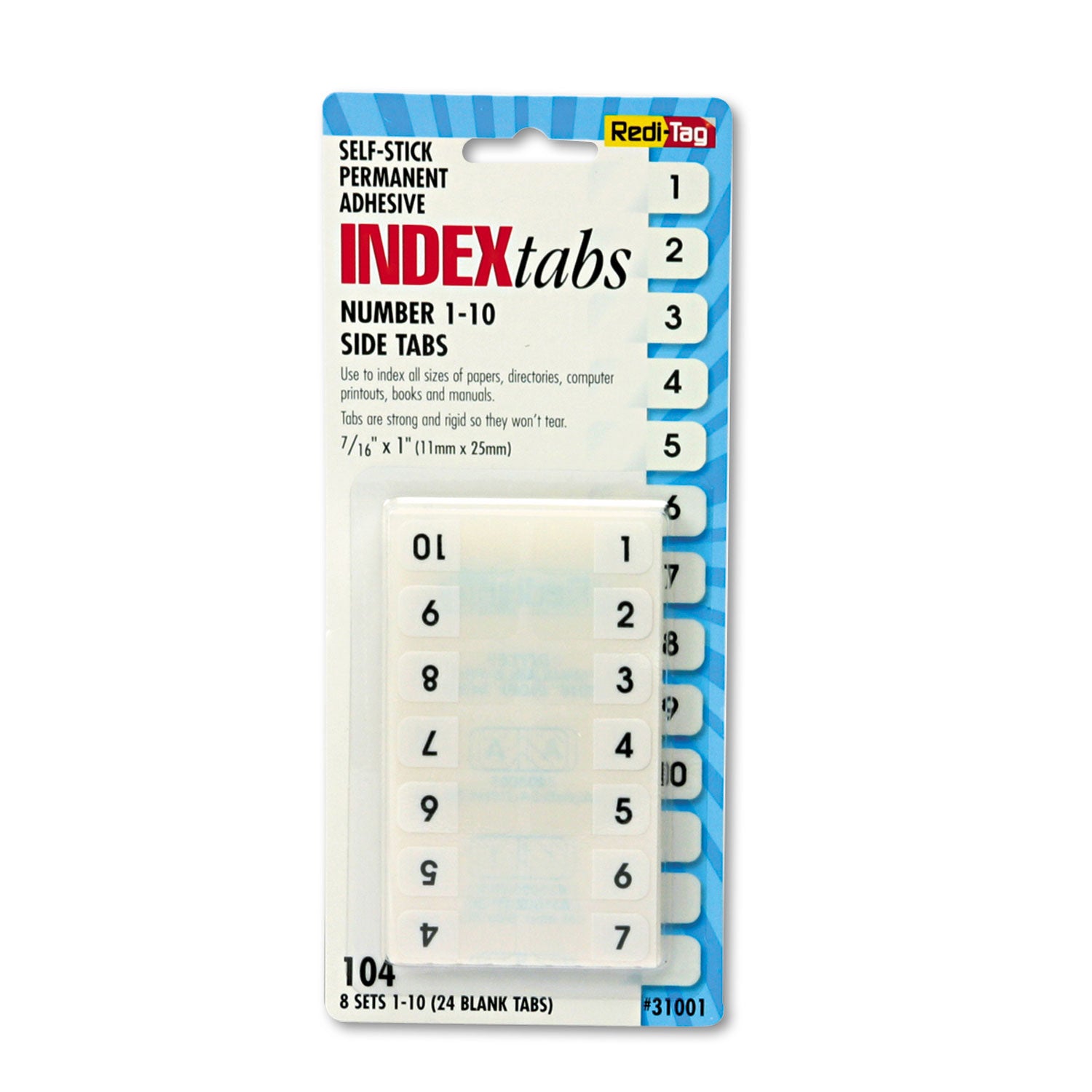 Legal Index Tabs, Preprinted Numeric: 1 to 10, 1/12-Cut, White, 0.44" Wide, 104/Pack