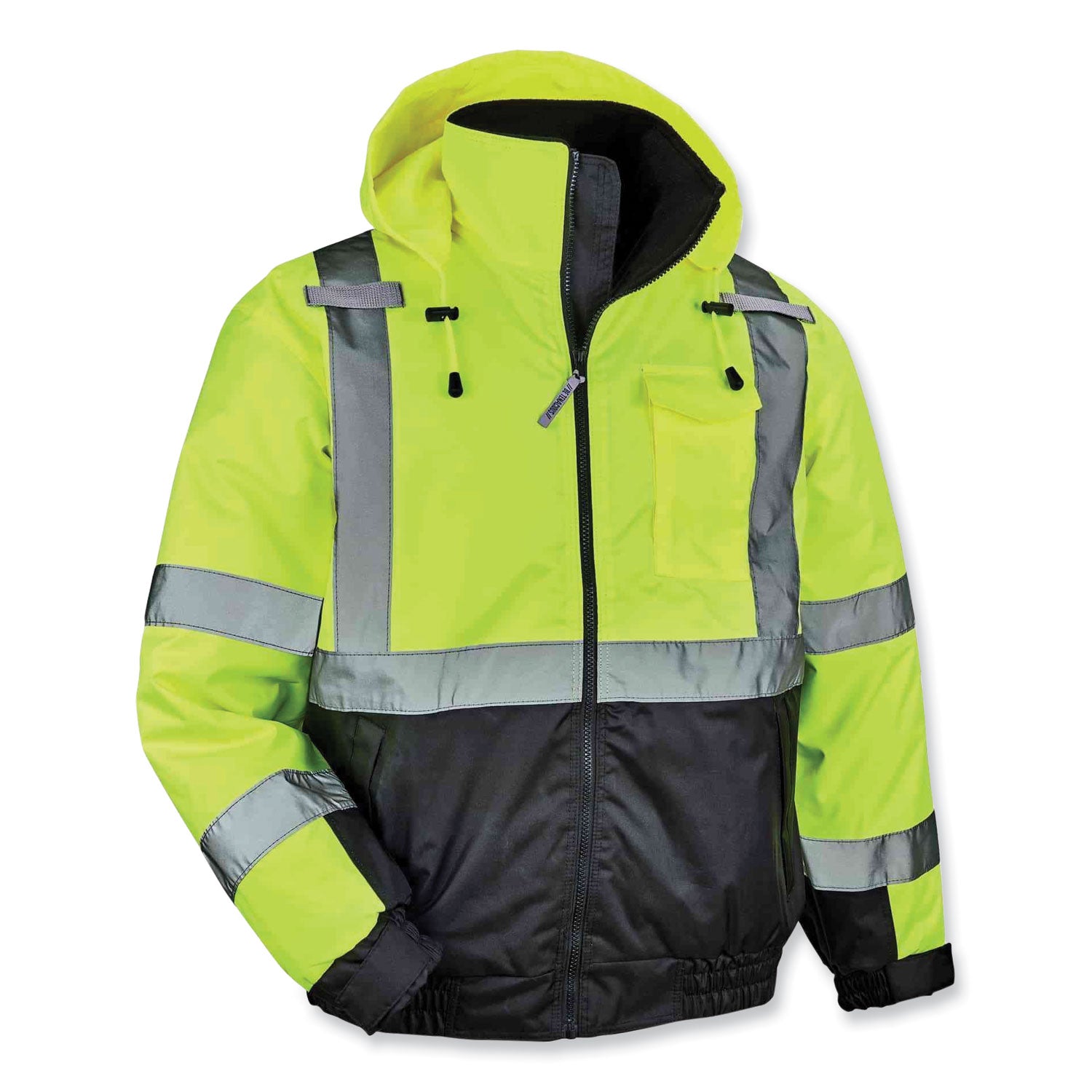 GloWear 8377 Class 3 Hi-Vis Quilted Bomber Jacket, Lime, 2X-Large