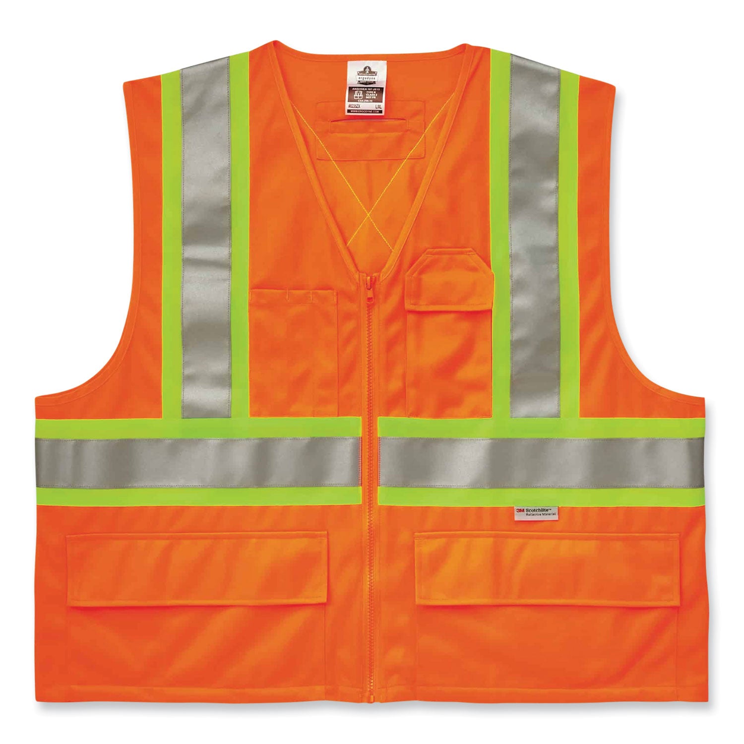 GloWear 8235ZX Class 2 Two-Tone X-Back Vest, Polyester, 4X-Large/5X-Large, Orange