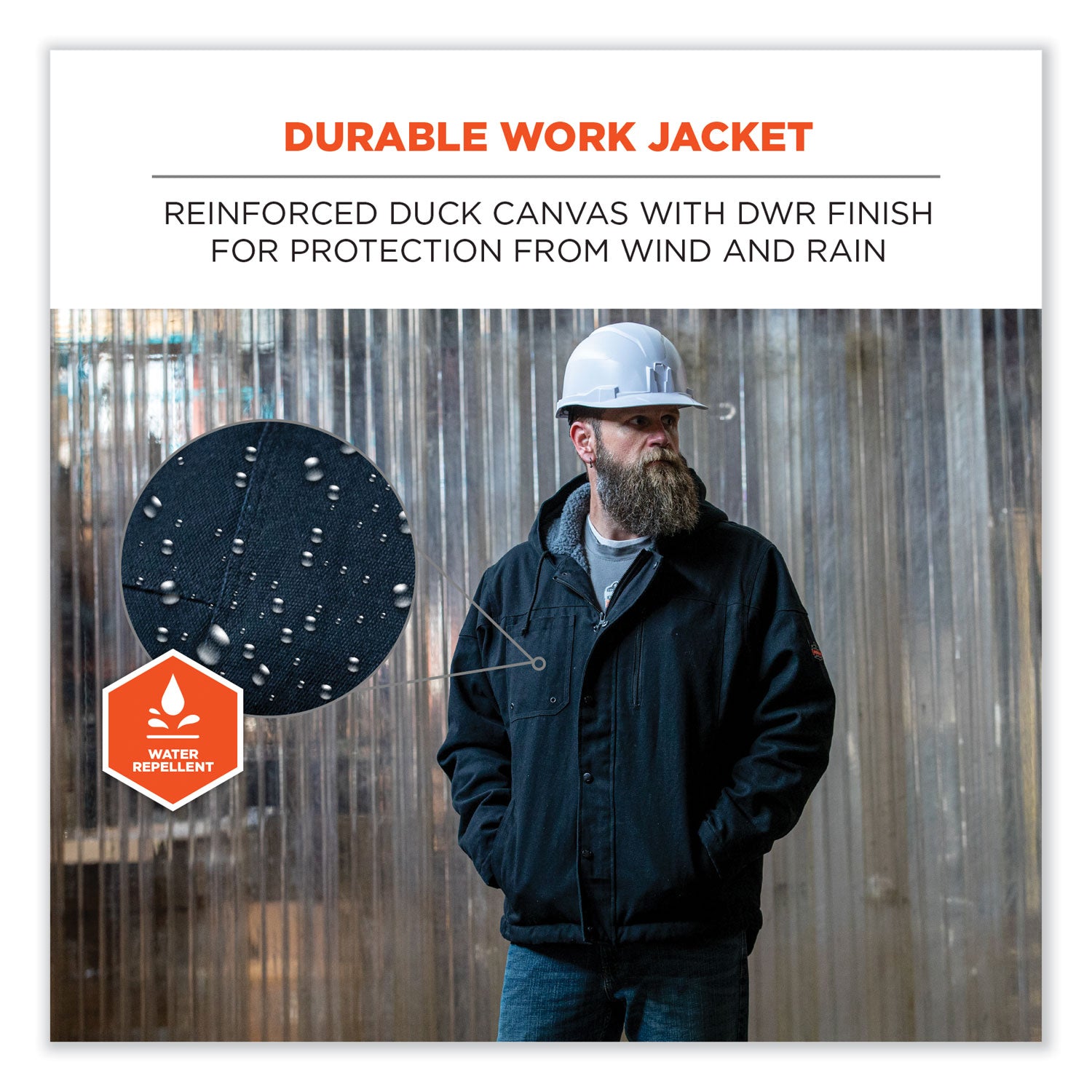 Ergodyne® N-Ferno 6468 Duck Canvas Work Jacket, 4X-Large, Black