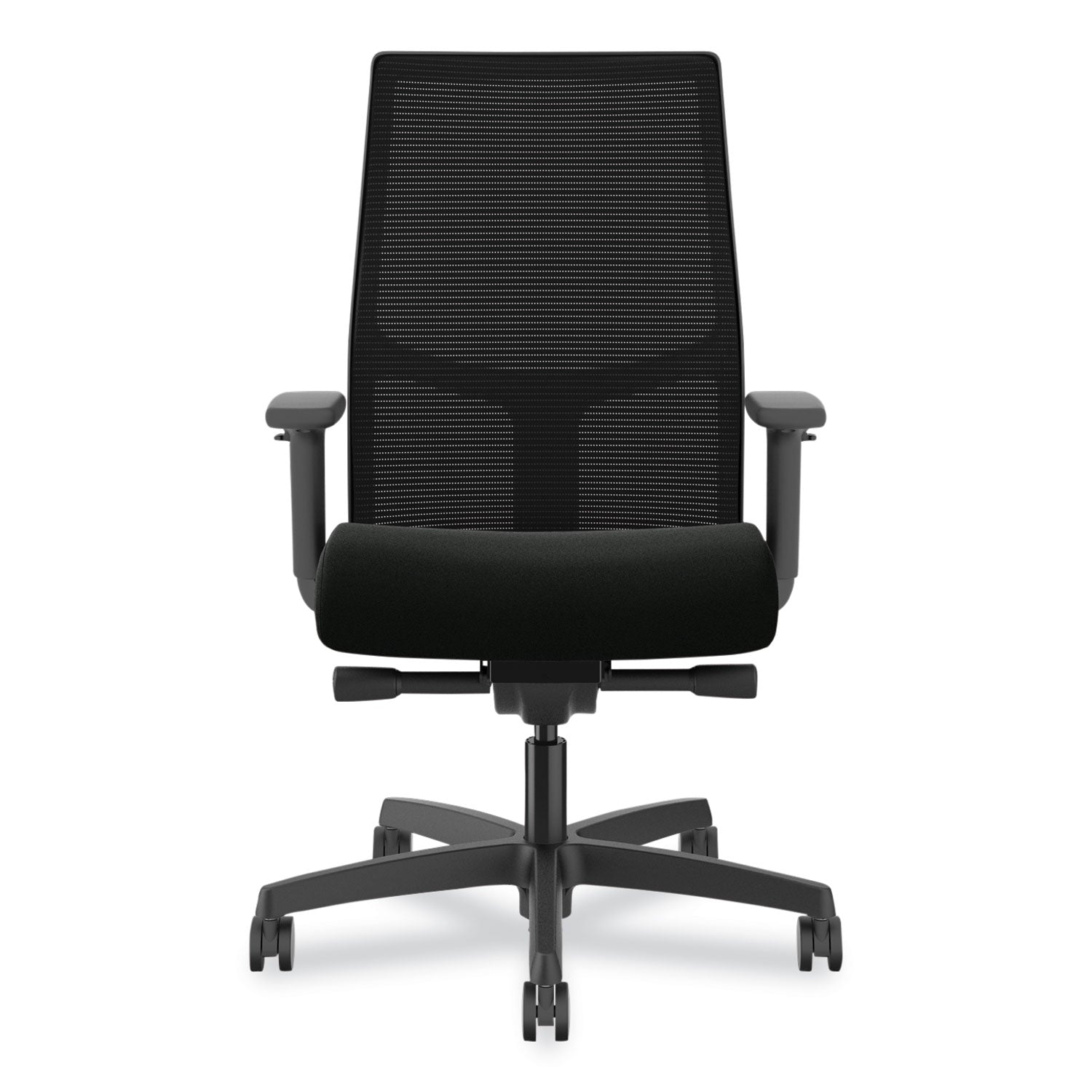 HON® Ignition 2.0 Upholstered Mid-Back Task Chair, Supports Up to 300 lb, 17" to 21.5" Seat Height, Black Fabric Seat/Back