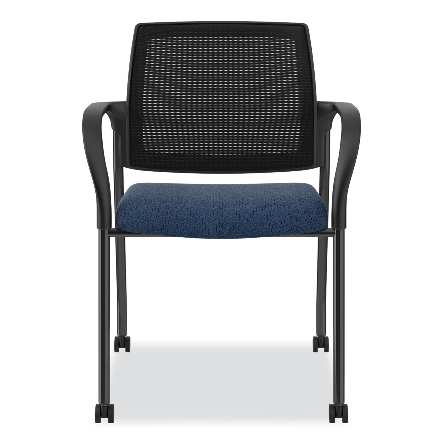 HON® Ignition Series Guest Chair with Arms, 25" x 21.75" x 33.5", Navy Seat, Black Back, Black Base