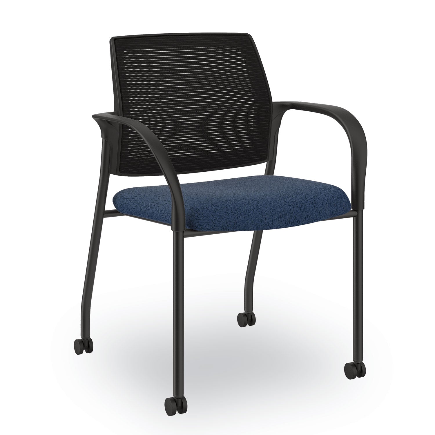 Ignition Series Guest Chair with Arms, 25" x 21.75" x 33.5", Navy Seat, Black Back, Black Base