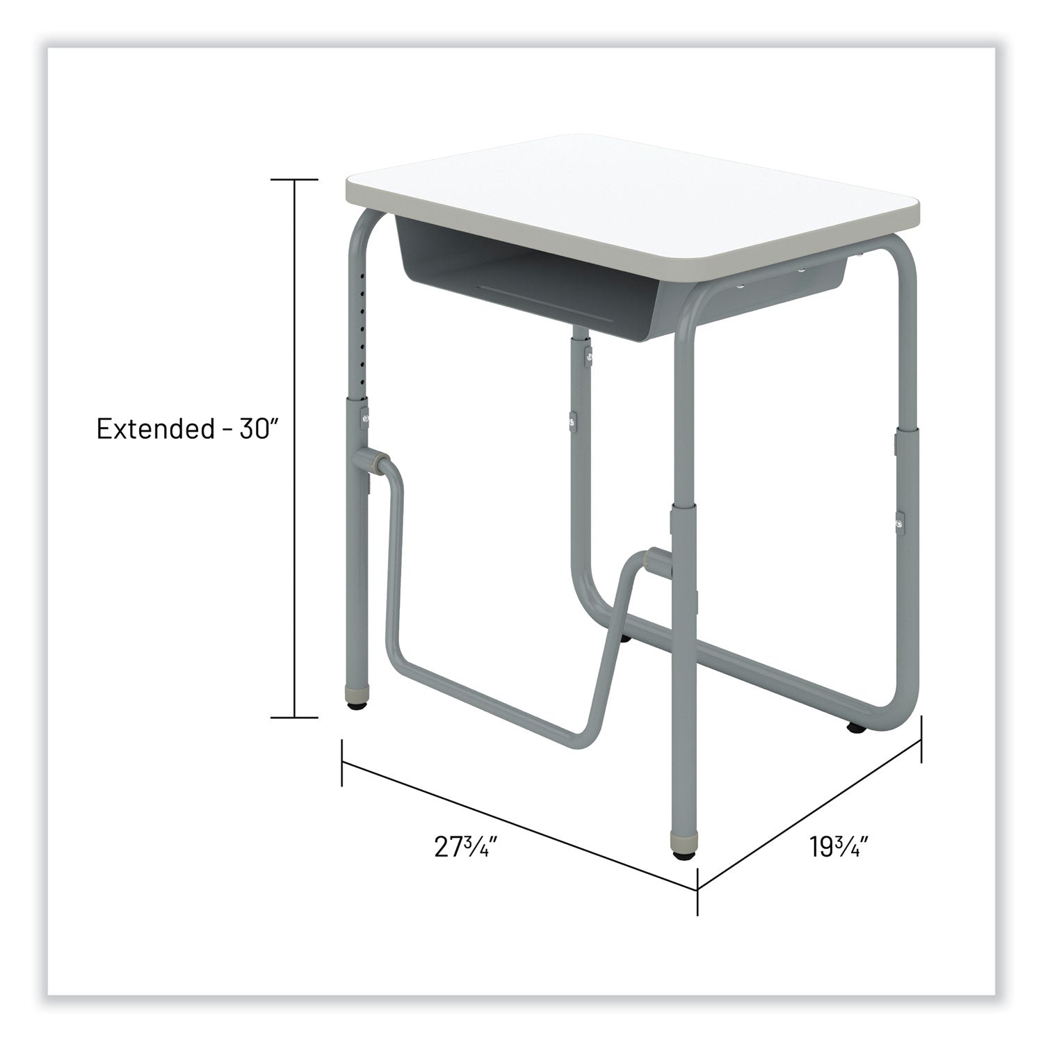 Safco® AlphaBetter 2.0 Height-Adjustable Student Desk with Pendulum Bar and Book Box, 27.75 x 19.75 x 22 to 30, Dry Erase