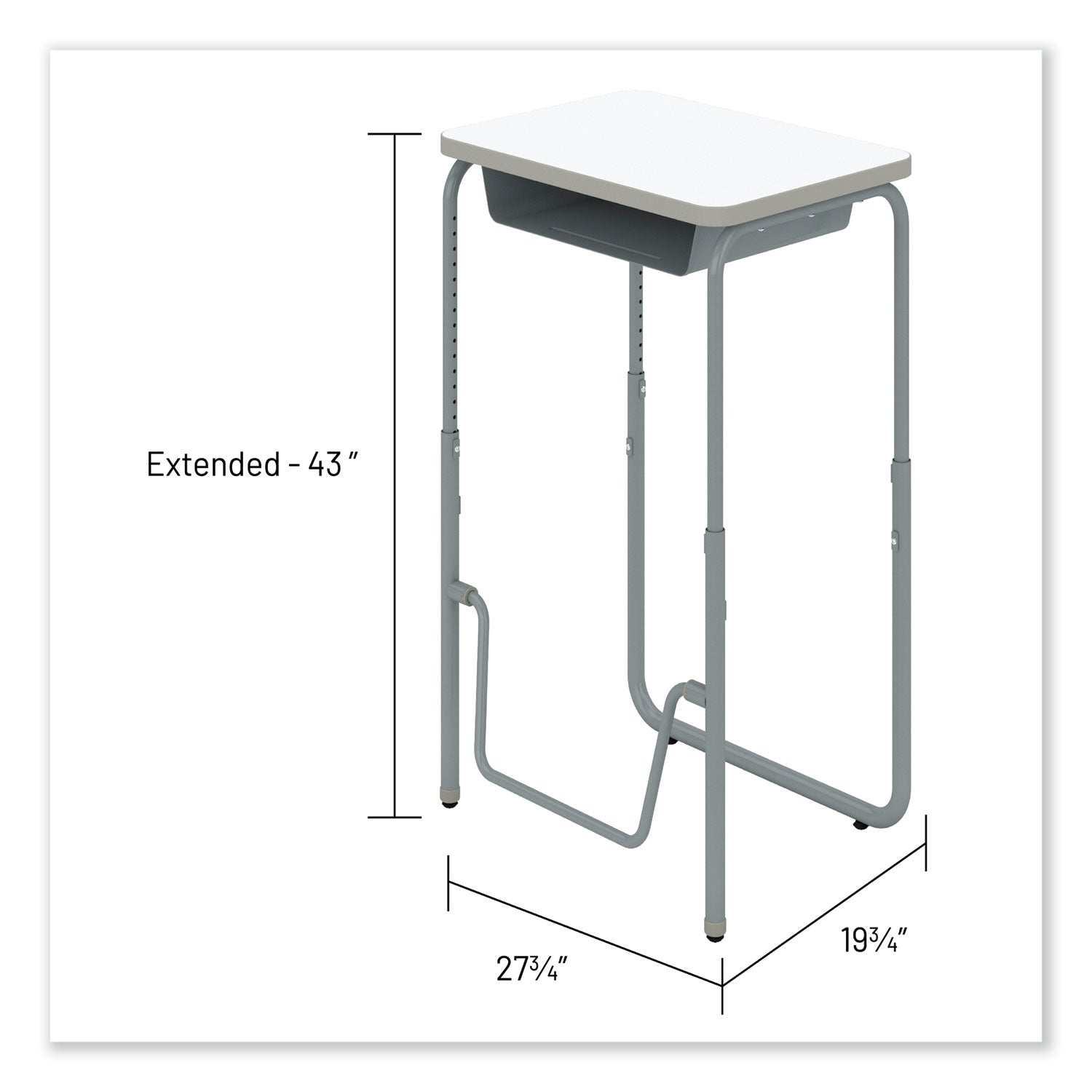 Safco® AlphaBetter 2.0 Height-Adjustable Student Desk with Pendulum Bar and Book Box, 27.75 x 19.75 x 29 to 43, Dry Erase