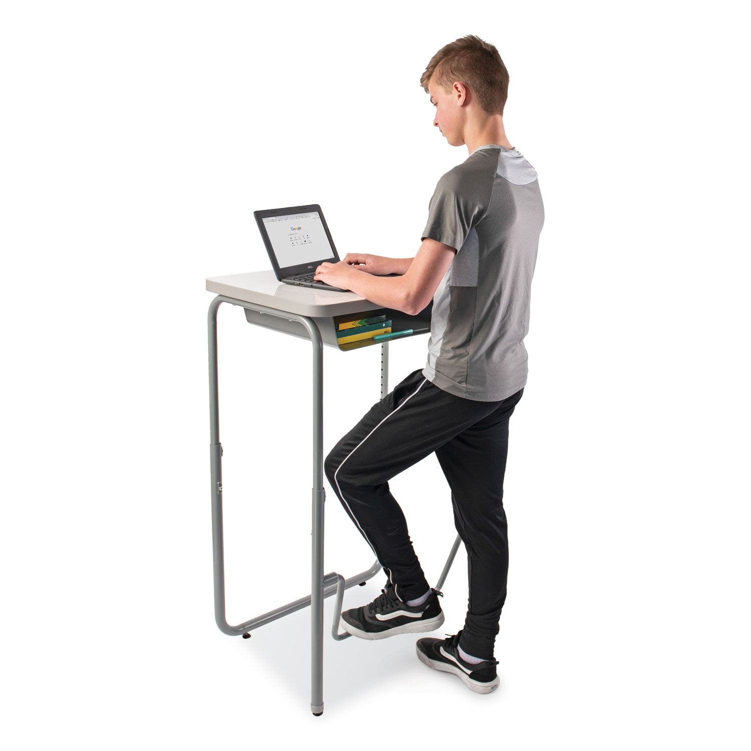 Safco® AlphaBetter 2.0 Height-Adjustable Student Desk with Pendulum Bar and Book Box, 27.75 x 19.75 x 29 to 43, Dry Erase