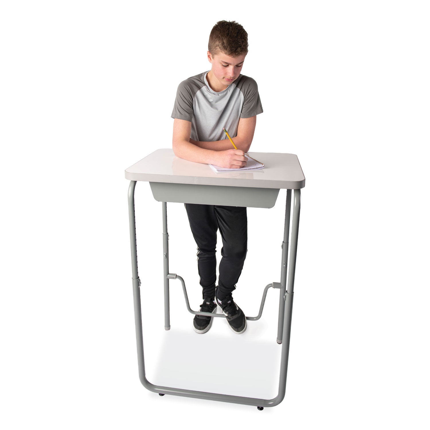 Safco® AlphaBetter 2.0 Height-Adjustable Student Desk with Pendulum Bar and Book Box, 27.75 x 19.75 x 29 to 43, Dry Erase