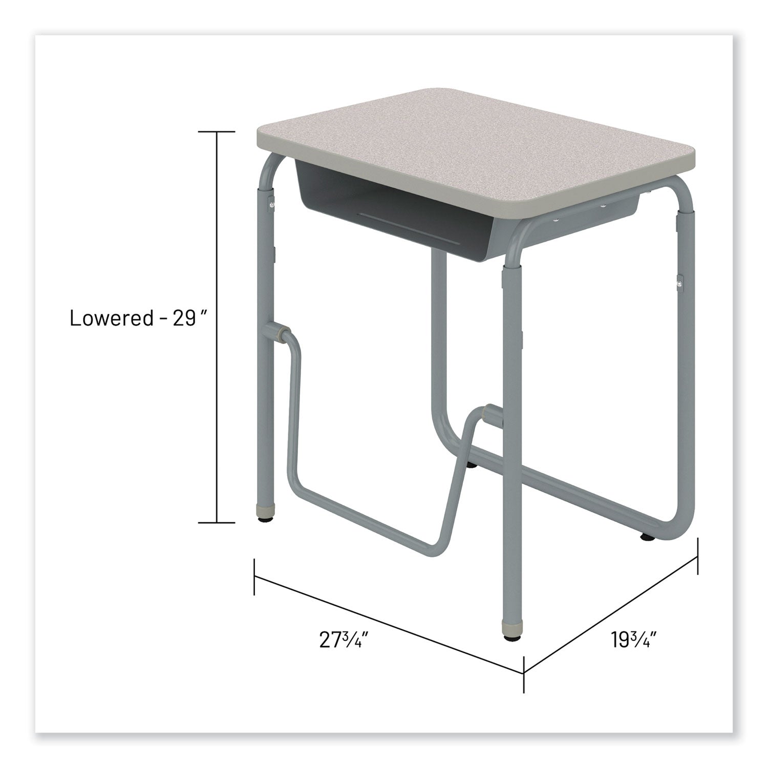 Safco® AlphaBetter 2.0 Height-Adjustable Student Desk with Pendulum Bar and Book Box, 27.75 x 19.75 x 29 to 43, Pebble Gray