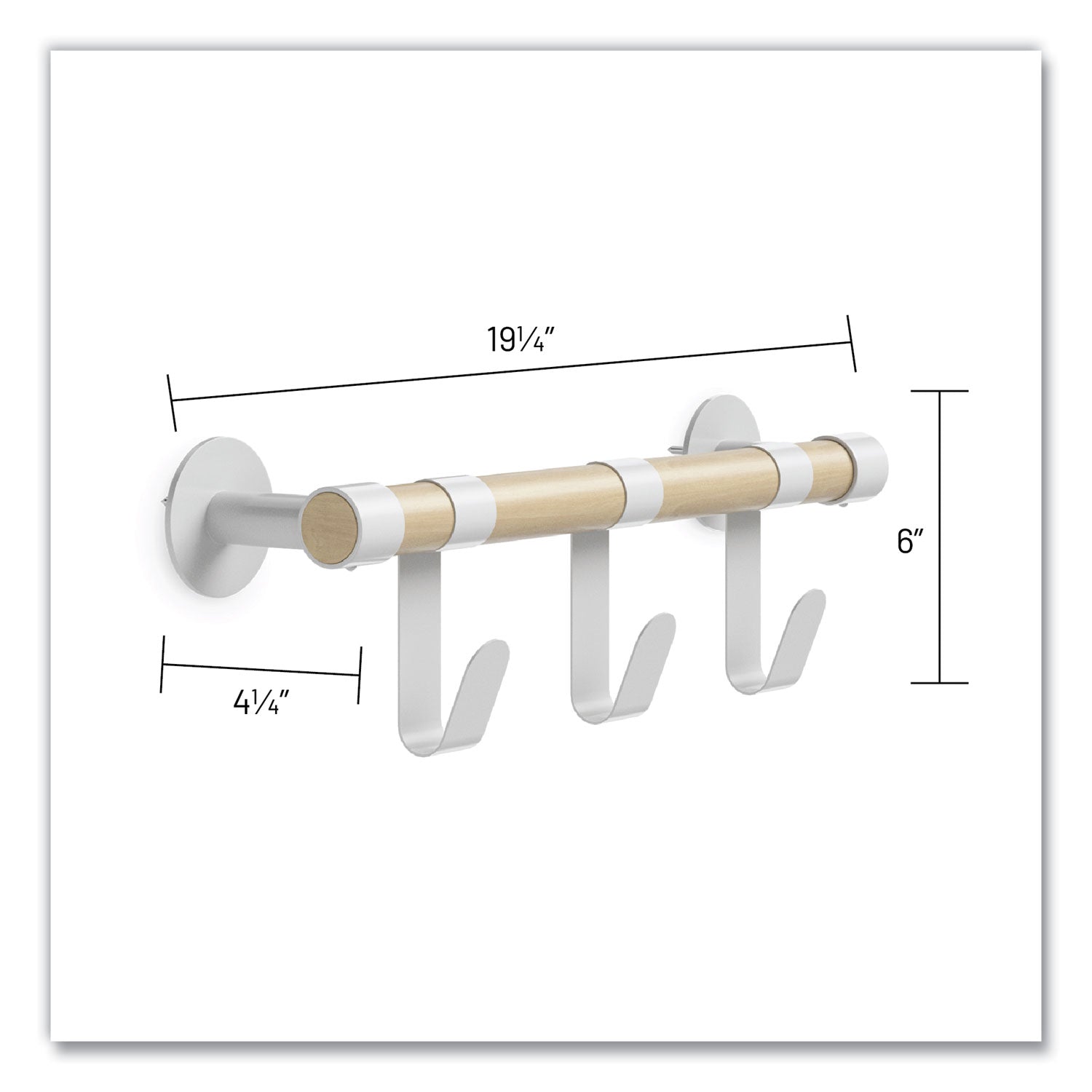 Safco® Resi Coat Wall Rack, 3 Hook, 19.75w x 4.25d x 6h, White