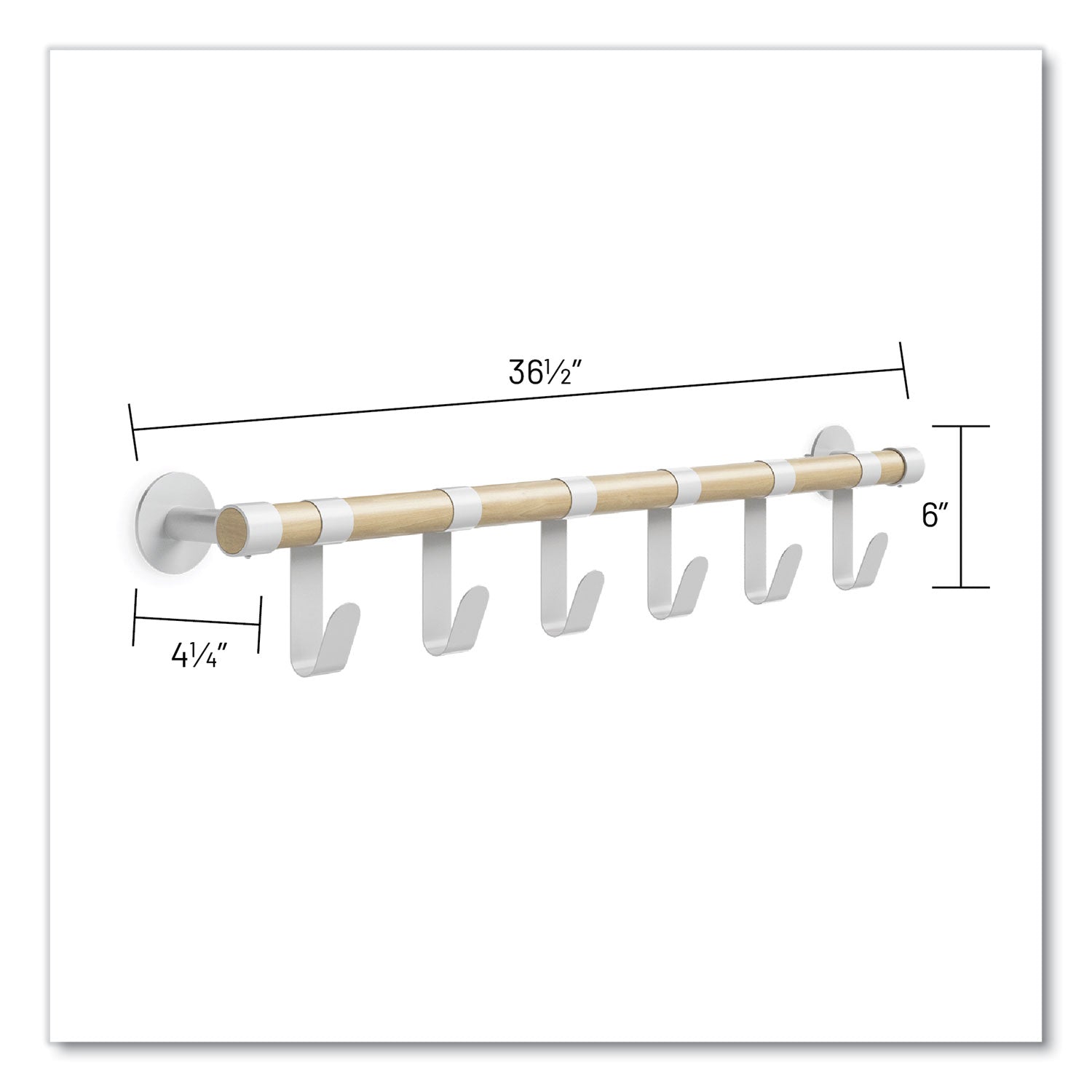 Safco® Resi Coat Wall Rack, 6 Hook, 36.25w x 4.25d x 6h, White