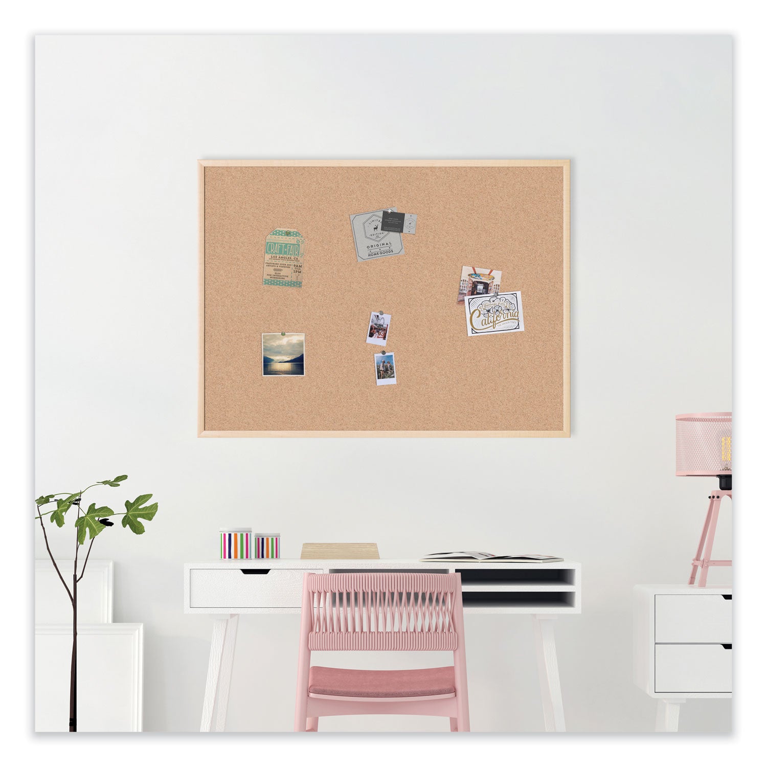 U Brands Cork Bulletin Board, 47 x 35, Tan Surface, Birch Wood Frame