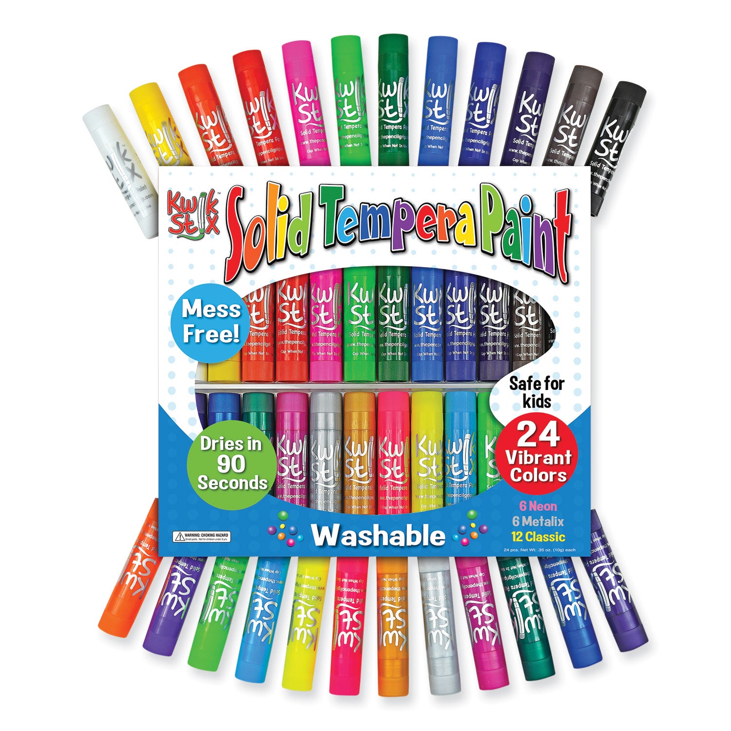 The Pencil Grip™ Kwik Stick Tempera Paint, 3.5", Assorted Colors, 24/Pack