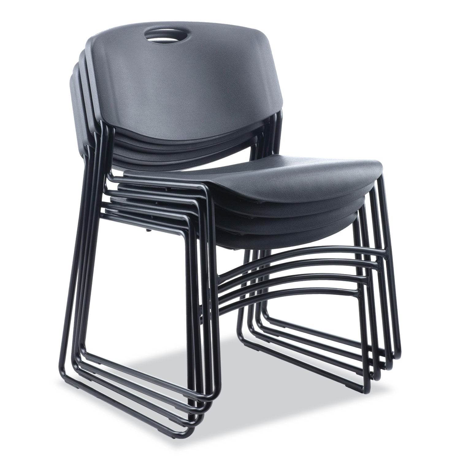 Alera® Alera Resin Stacking Chair, Supports Up to 275 lb, 18.50" Seat Height, Black Seat, Black Back, Black Base, 4/Carton