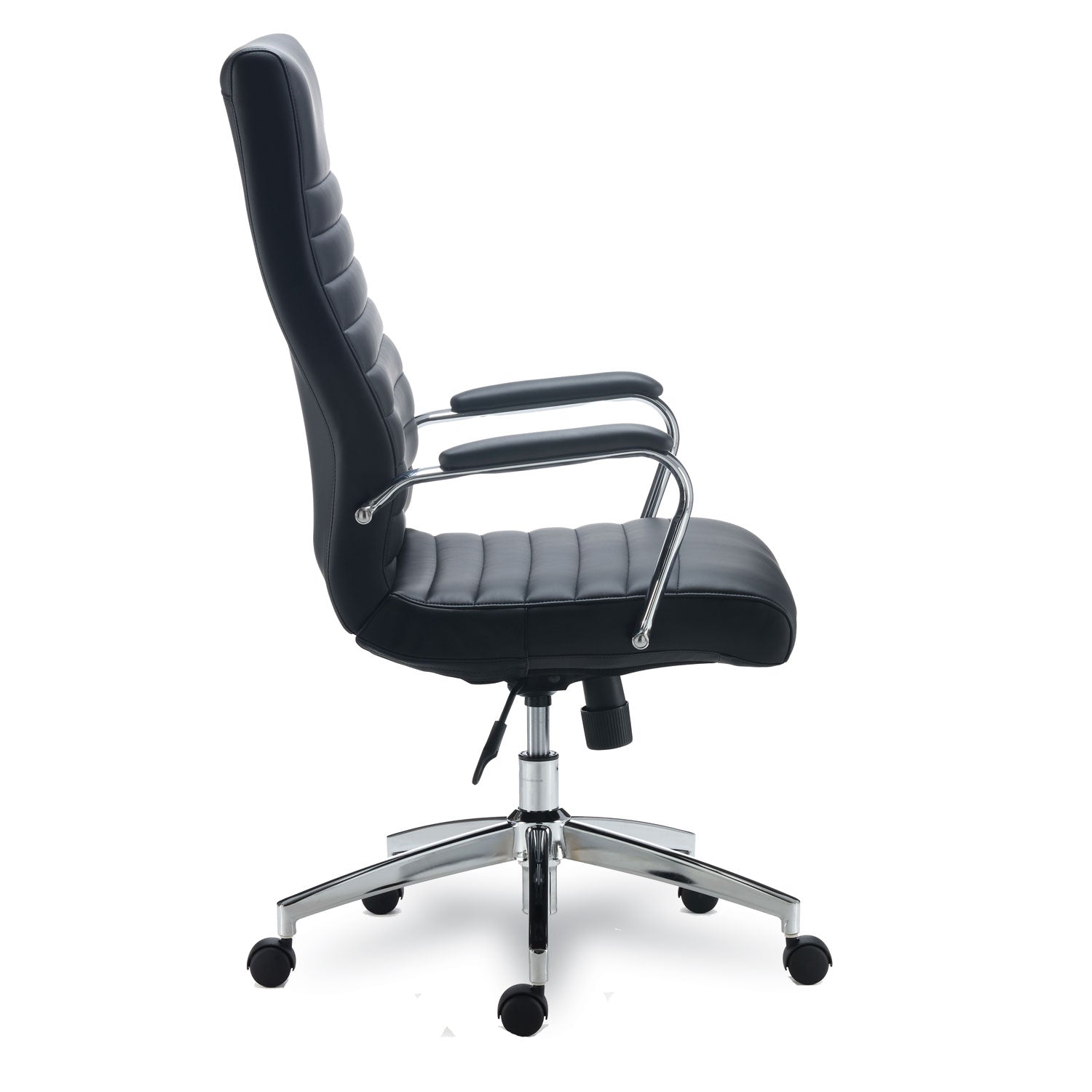 Alera® Alera Eddleston Leather Manager Chair, Supports Up to 275 lb, Black Seat/Back, Chrome Base