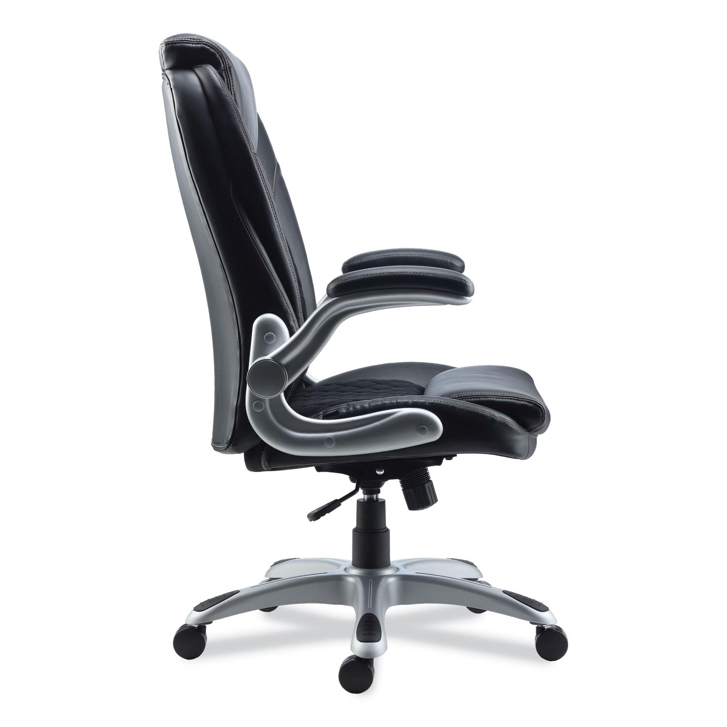 Alera® Alera Leithen Bonded Leather Midback Chair, Supports Up to 275 lb, Black Seat/Back, Silver Base