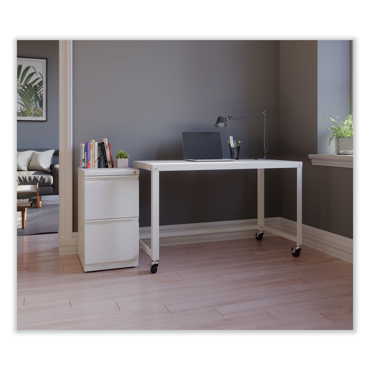 Hirsh Industries® RTA Mobile Desk, 47.45 x 23.88 x 29.6, White