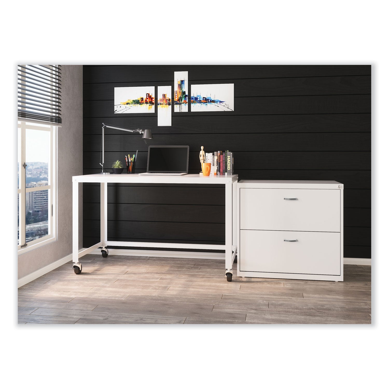 Hirsh Industries® RTA Mobile Desk, 47.45 x 23.88 x 29.6, White