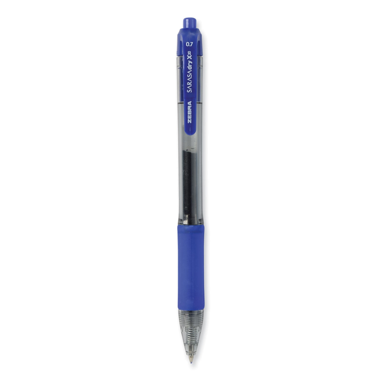 Sarasa Dry Gel X20 Gel Pen, Retractable, Medium 0.7 mm, Blue Ink, Clear/Blue Barrel, 12/Pack