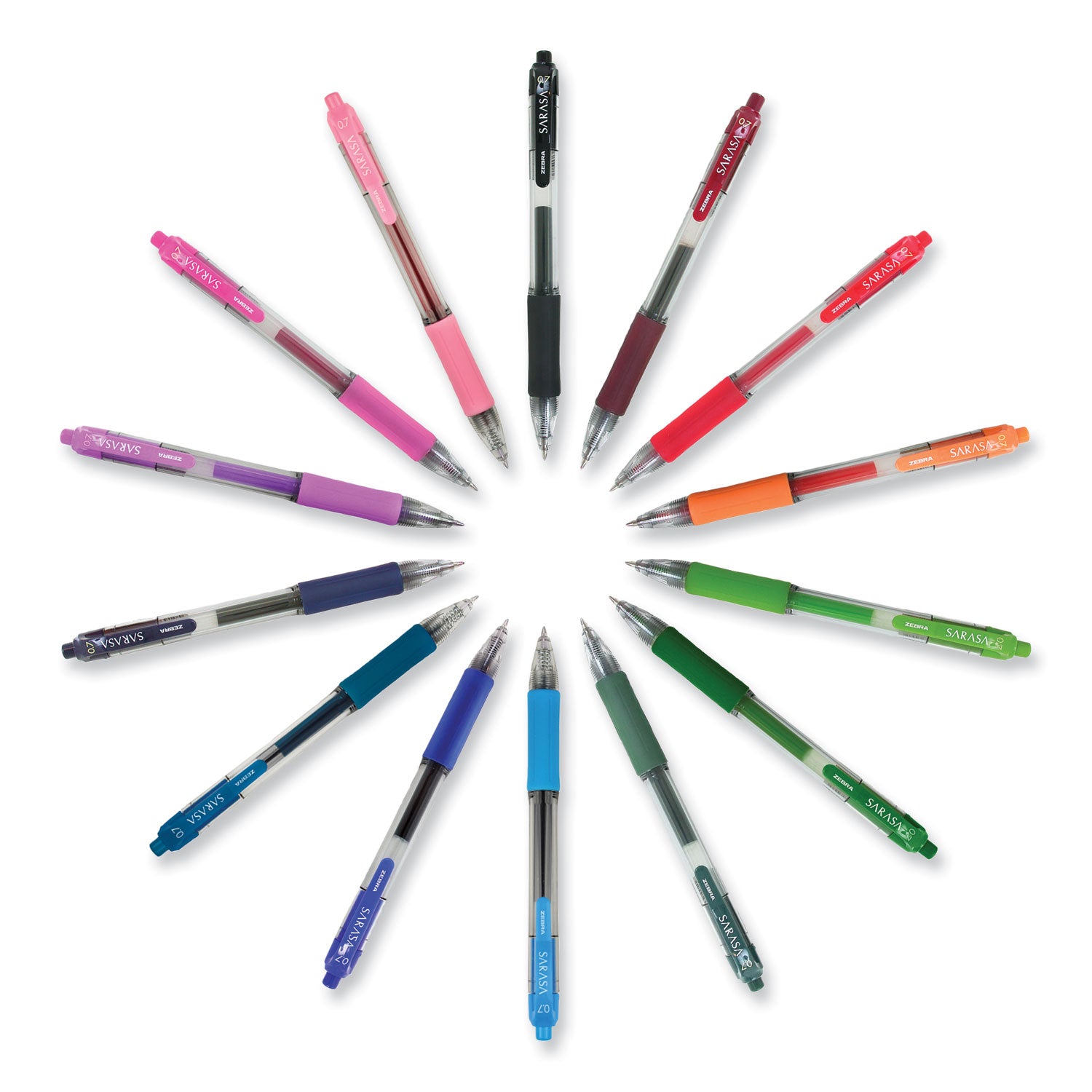 Zebra® Sarasa Dry Gel X20 Gel Pen, Retractable, Medium 0.7 mm, Assorted Ink and Barrel Colors, 14/Pack