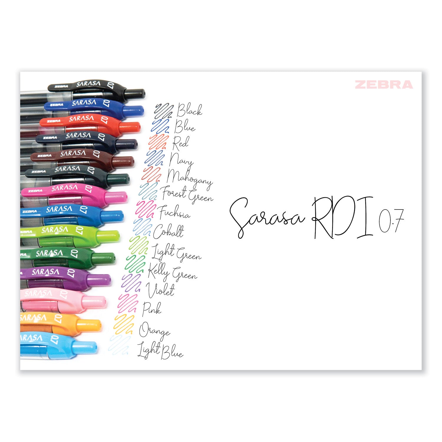 Zebra® Sarasa Dry Gel X20 Gel Pen, Retractable, Medium 0.7 mm, Assorted Ink and Barrel Colors, 14/Pack