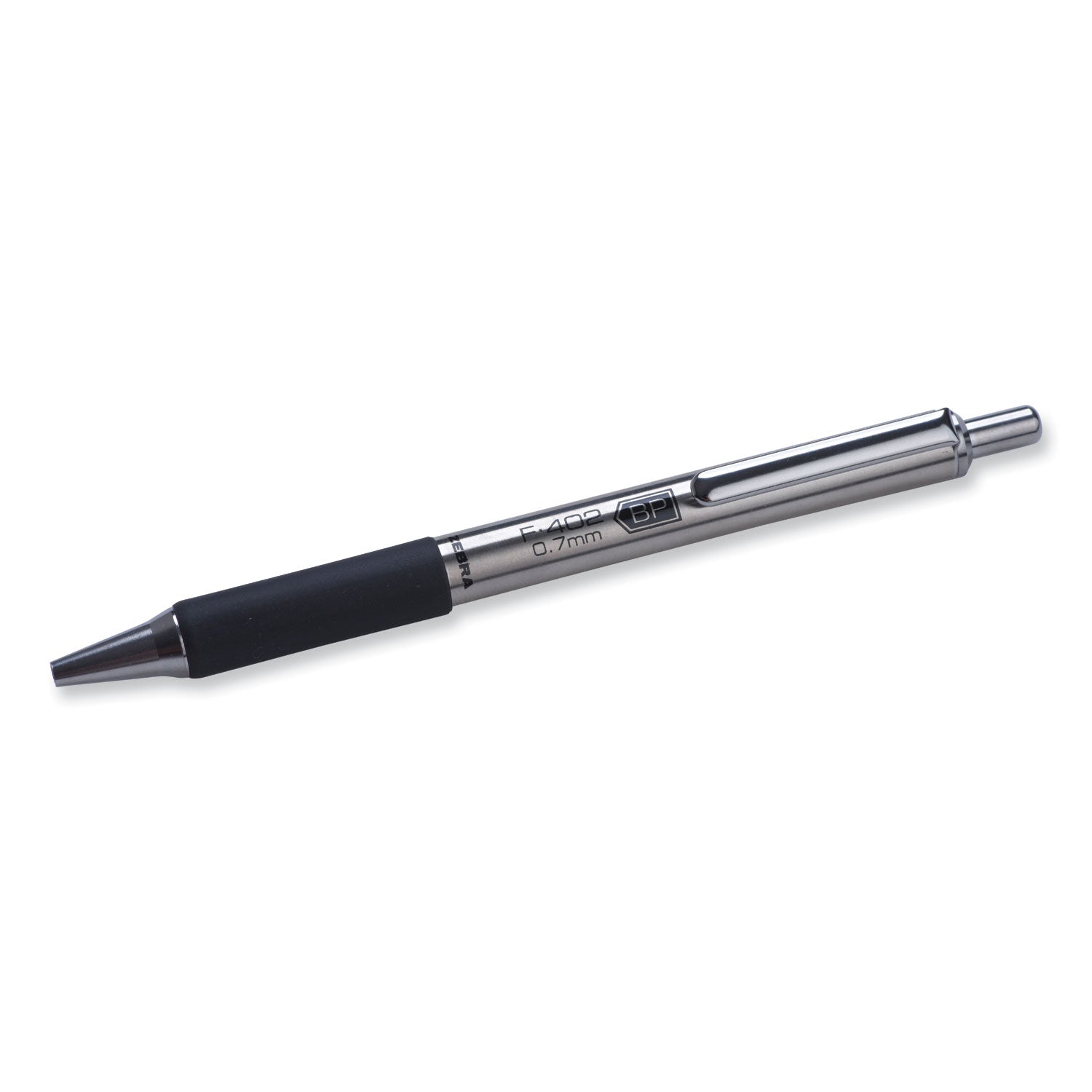 Zebra® F-402 Ballpoint Pen, Retractable, Fine 0.7 mm, Black Ink, Stainless Steel/Black Barrel