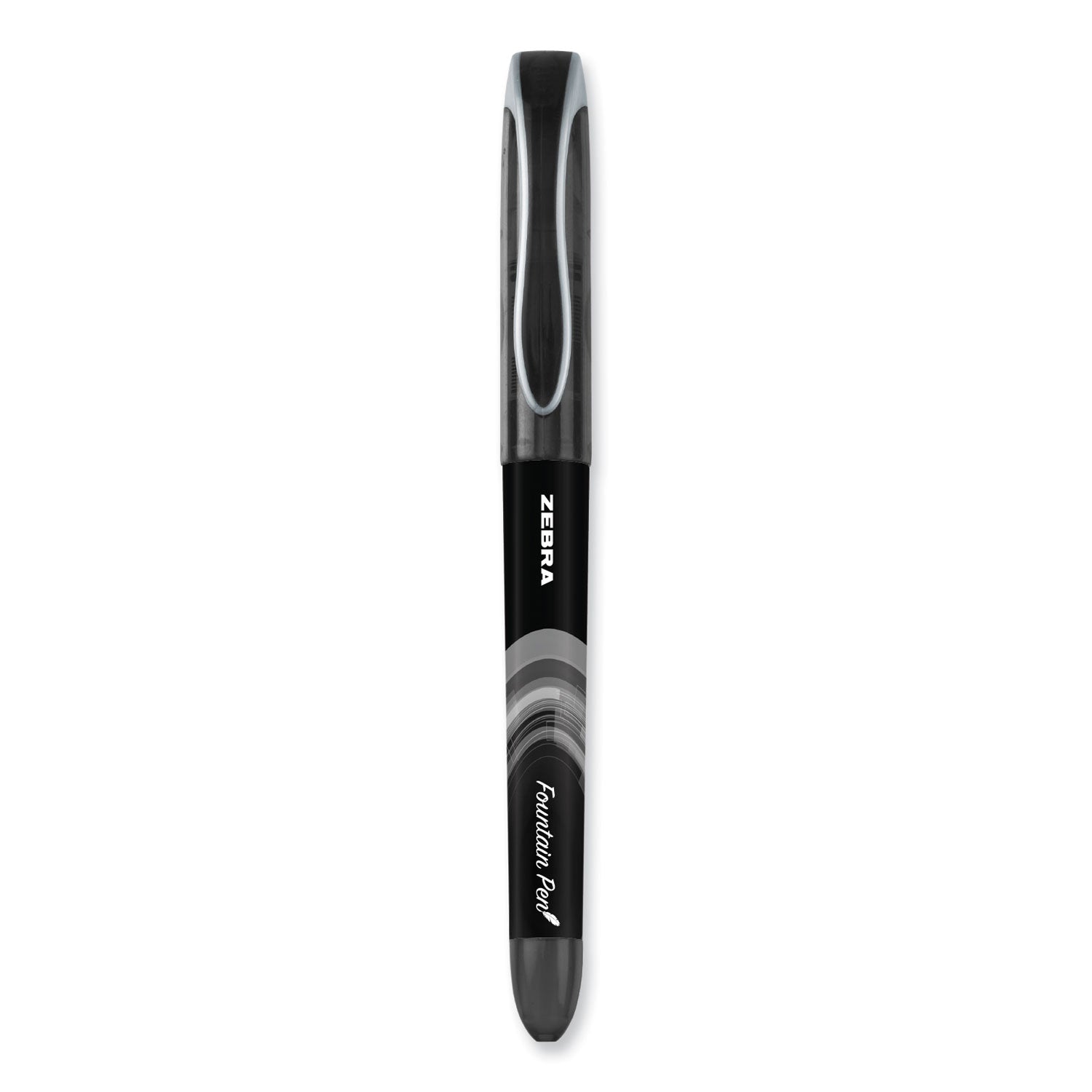 Zebra® Fountain Pen, Fine 0.6 mm, Black Ink, Black/Gray Barrel, 12/Pack