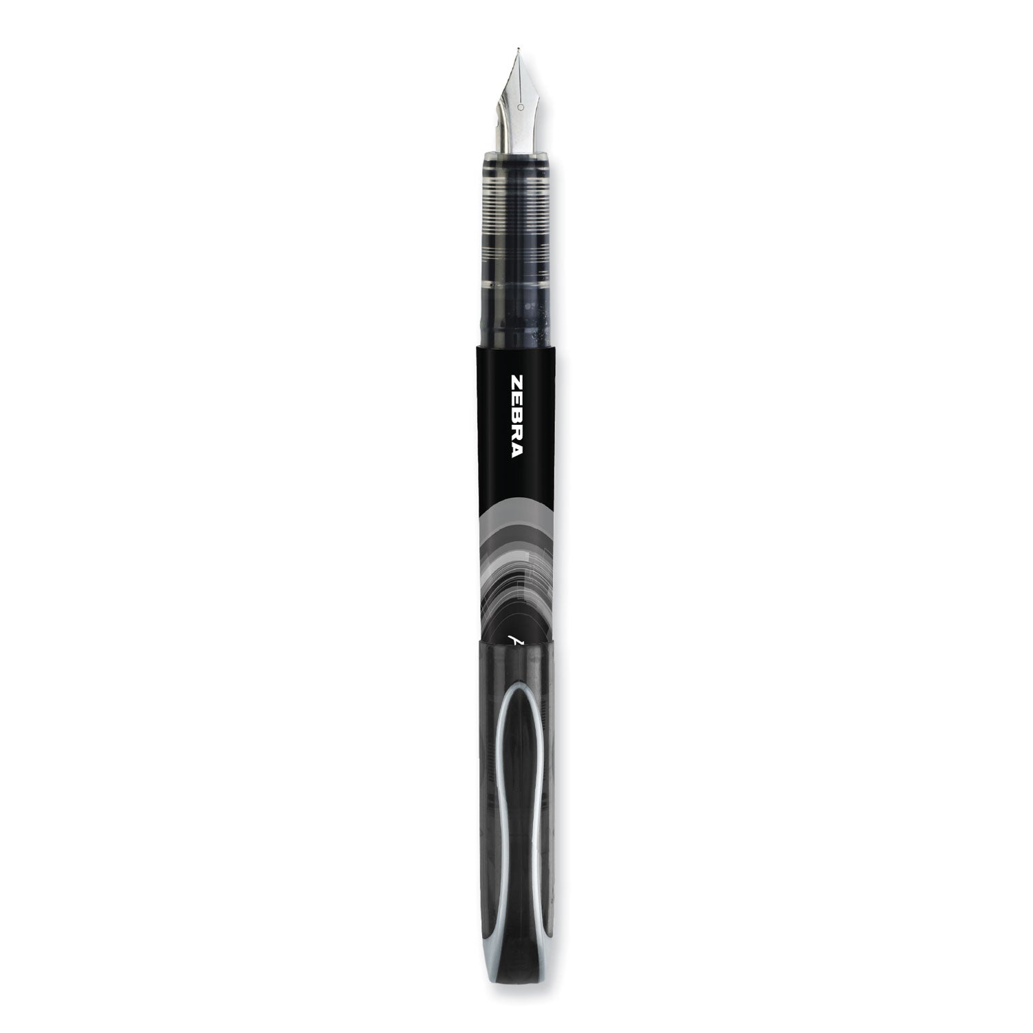 Zebra® Fountain Pen, Fine 0.6 mm, Black Ink, Black/Gray Barrel, 12/Pack