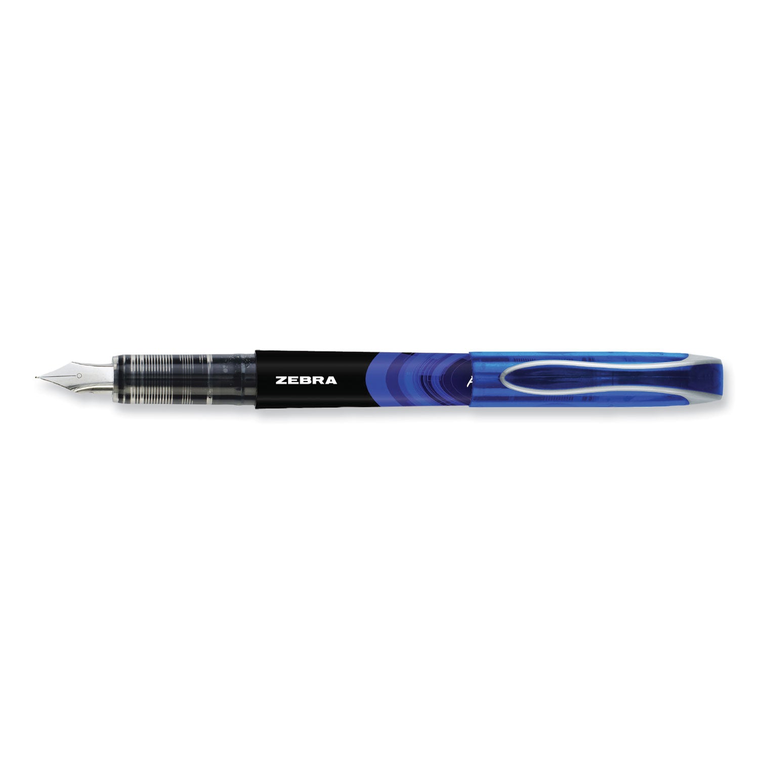 Zebra® Fountain Pen, Fine 0.6 mm, Blue Ink, Black/Blue Barrel, 12/Pack