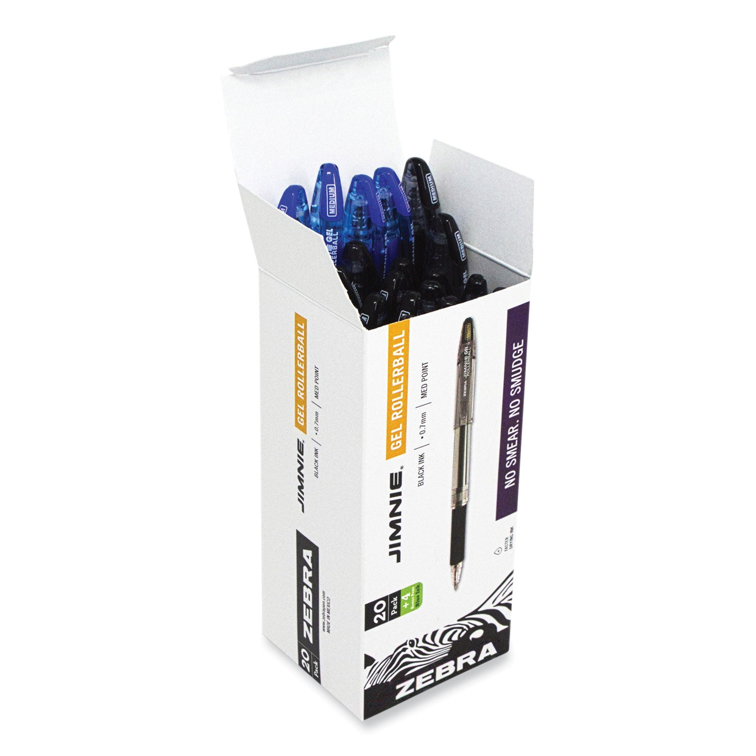 Zebra® Jimnie Gel Pen Value Pack, Stick, Medium 0.7 mm, Black Ink, Clear/Black Barrel, 24/Box