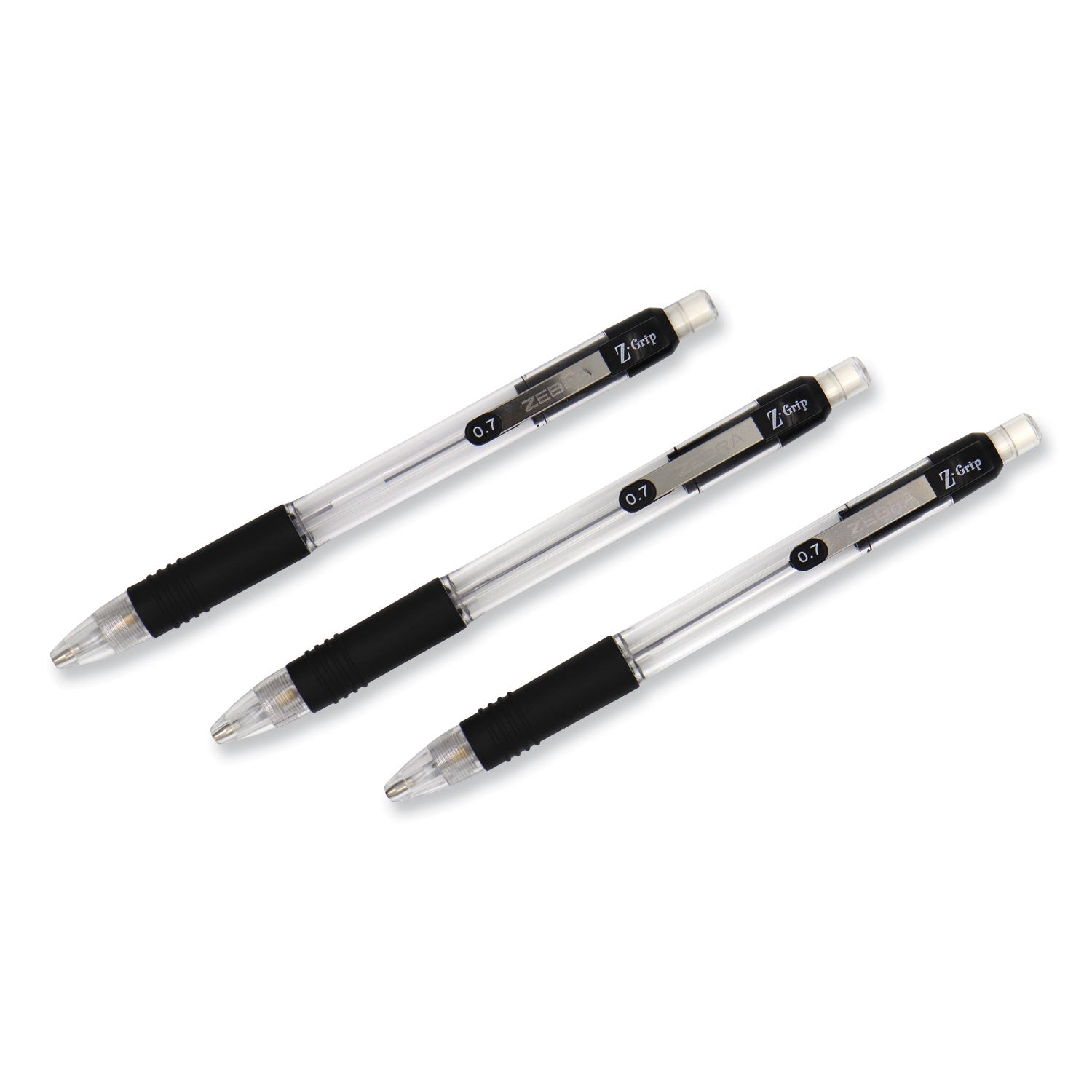 Zebra® Z-Grip Mechanical Pencil, 0.7 mm, HB (#2), Black Lead, Clear/Black Barrel, 24/Pack