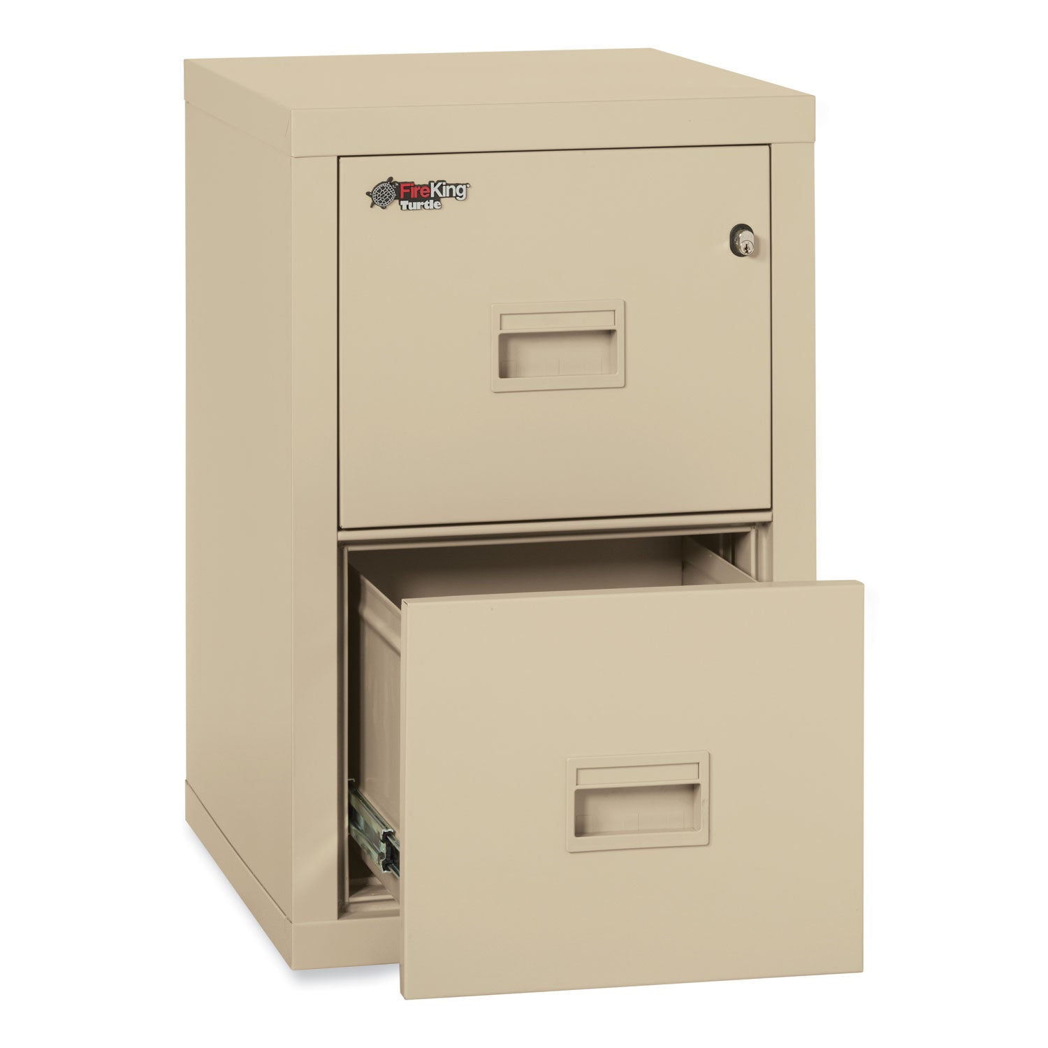 FireKing® Compact Turtle Insulated Vertical File, 1-Hour Fire, 2 Legal/letter File Drawers, Parchment, 17.75" X 22.13" X 27.75"