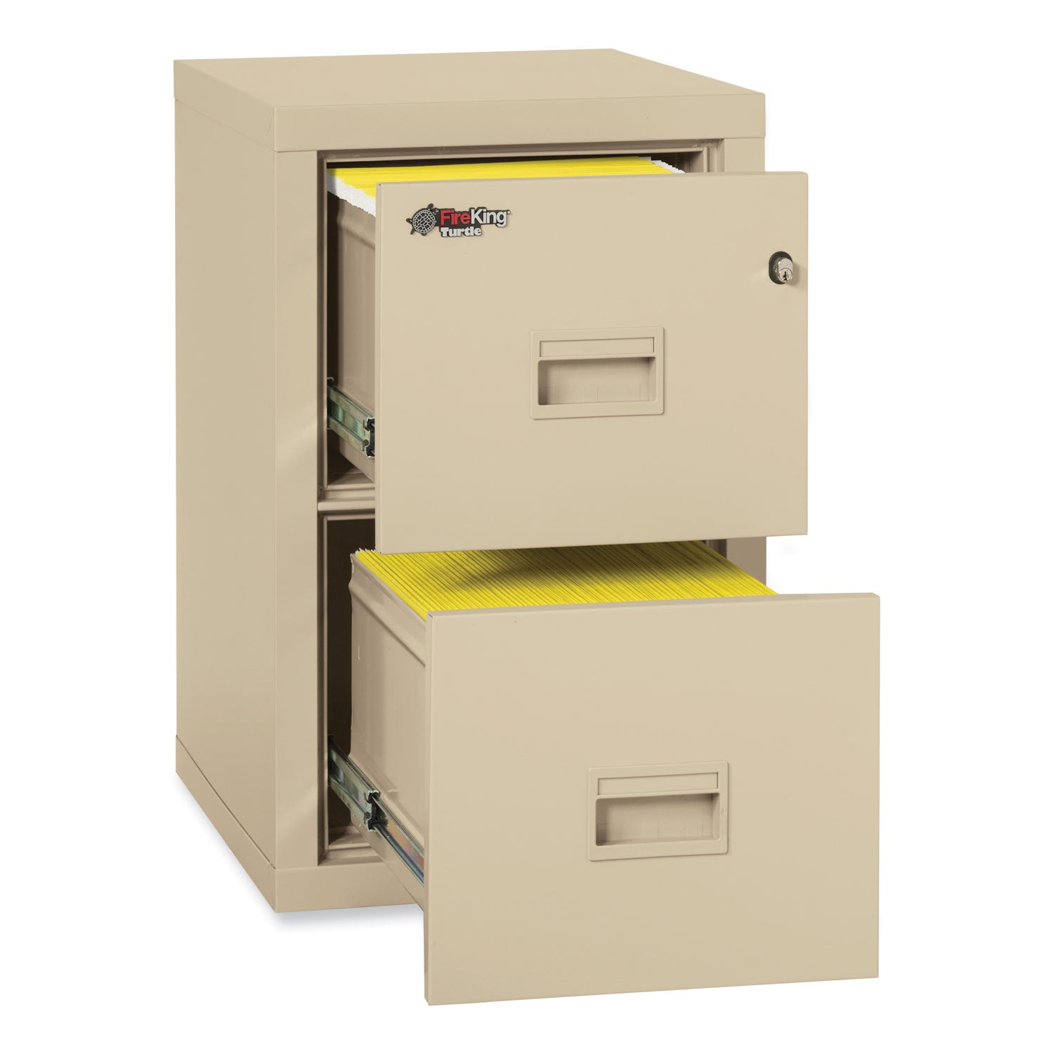 FireKing® Compact Turtle Insulated Vertical File, 1-Hour Fire, 2 Legal/letter File Drawers, Parchment, 17.75" X 22.13" X 27.75"