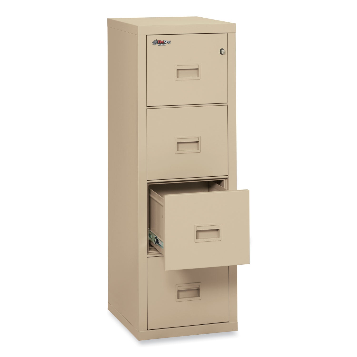 FireKing® Compact Turtle Insulated Vertical File, 1-Hour Fire Protection, 4 Legal/letter File Drawer, Parchment, 17.75 X 22.13 X 52.75