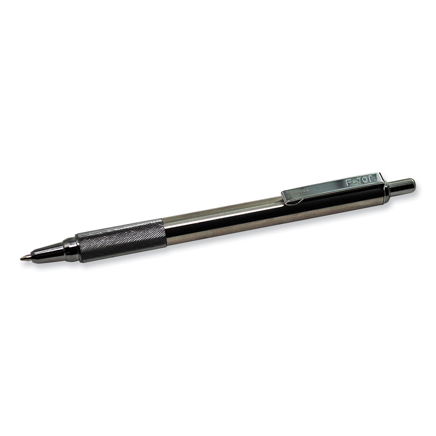 Zebra® F-701 Ballpoint Pen, Retractable, Fine 0.7 mm, Black Ink, Stainless Steel/Black Barrel