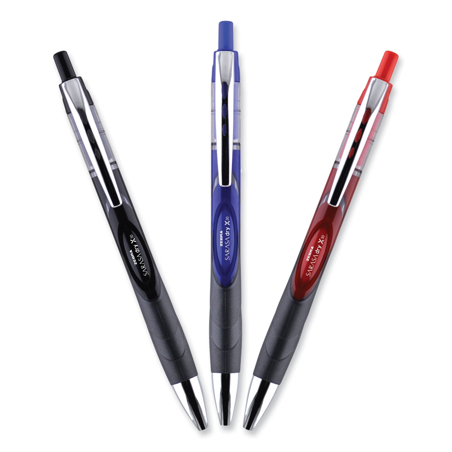 Zebra® Sarasa Dry Gel X30 Gel Pen, Retractable, Medium 0.7 mm, Red Ink, Red/Black/Silver Barrel, 12/Pack