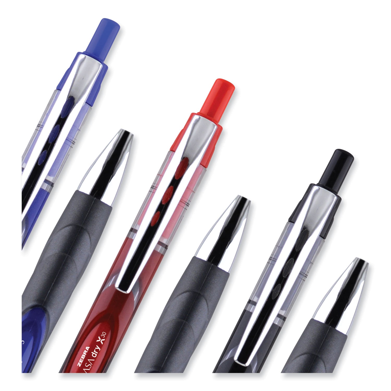 Zebra® Sarasa Dry Gel X30 Gel Pen, Retractable, Medium 0.7 mm, Red Ink, Red/Black/Silver Barrel, 12/Pack