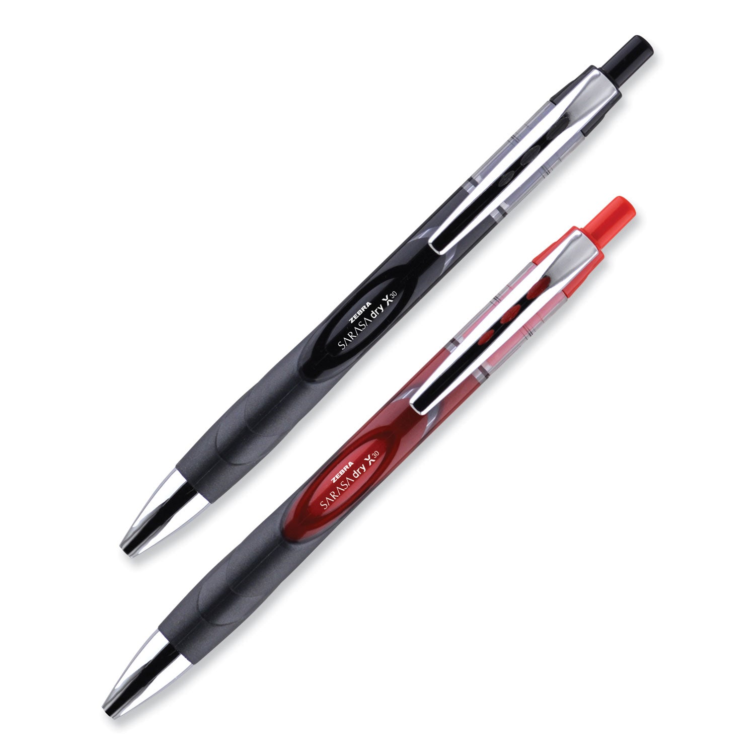 Zebra® Sarasa Dry Gel X30 Gel Pen, Retractable, Medium 0.7 mm, Red Ink, Red/Black/Silver Barrel, 12/Pack