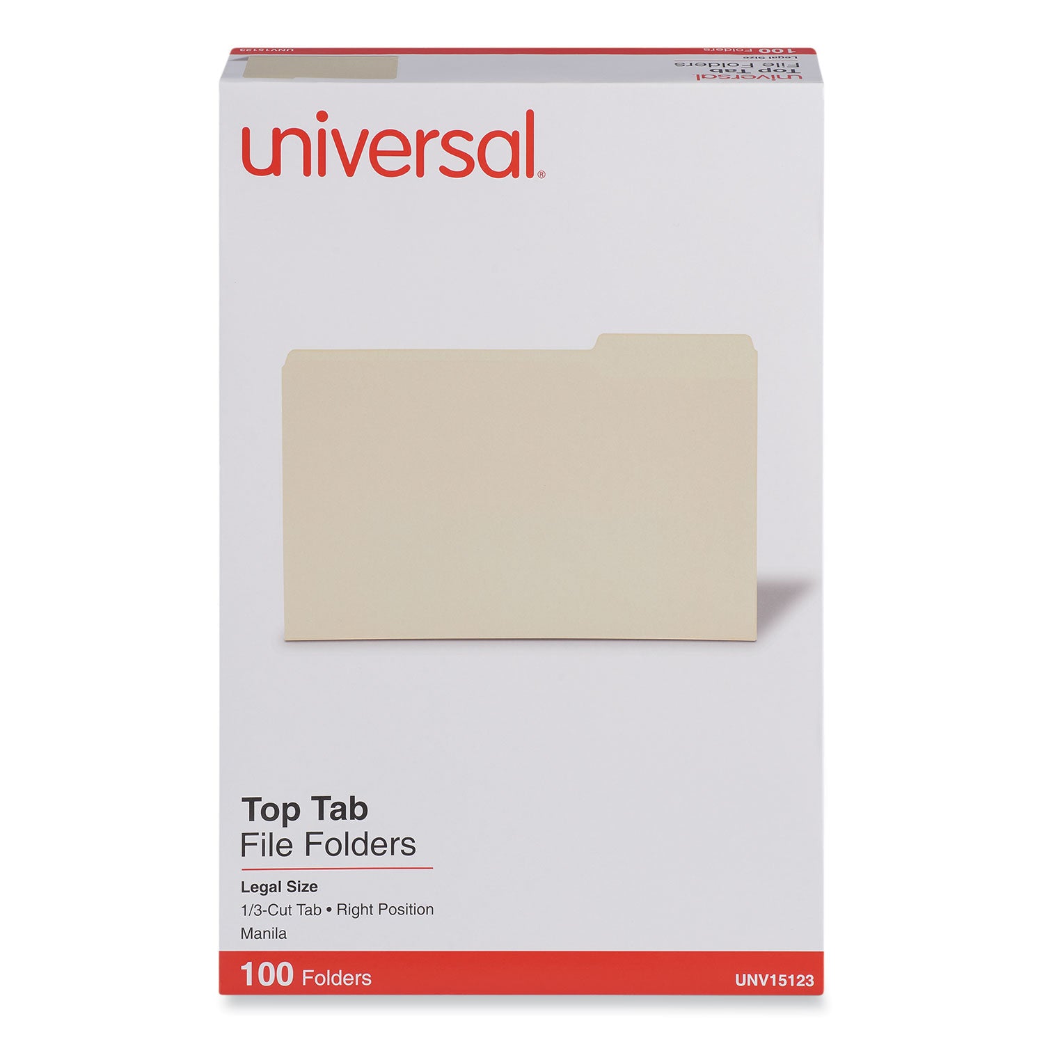 Universal® Top Tab File Folders, 1/3-Cut Tabs: Right Position, Legal Size, 0.75" Expansion, Manila, 100/Box