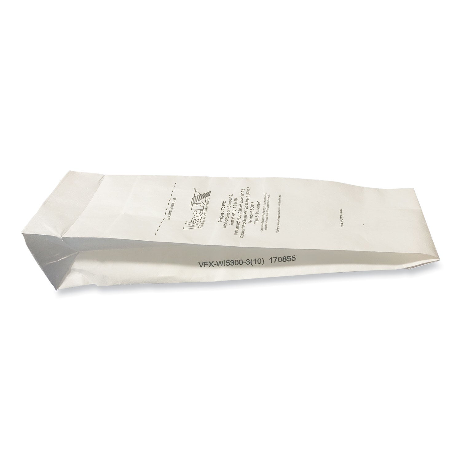 VacFX® Vacuum Filter Bags Designed to Fit Allstar Javelin 12'' Series/Windsor Sensor S/S2/XP/Veramatic Plus, 100/Carton