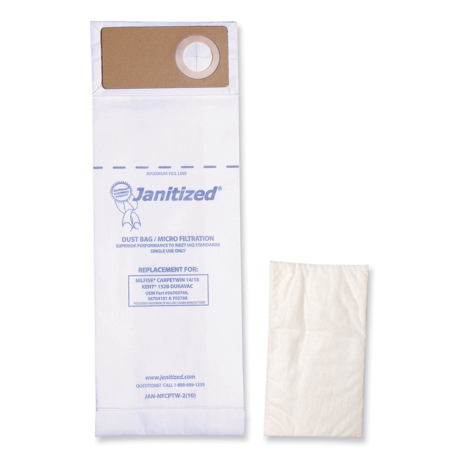 Janitized® Vacuum Filter Bags Designed to Fit Advance Spectrum CarpetMaster, 100/Carton