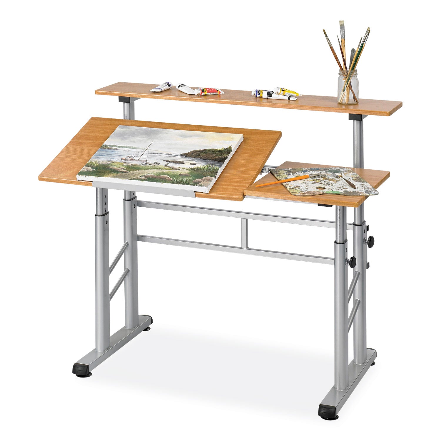 Safco® Height-Adjustable Split Level Drafting Table, Rectangular/Square, 47.25 x 29.75 x 26 to 37.25, Medium Oak