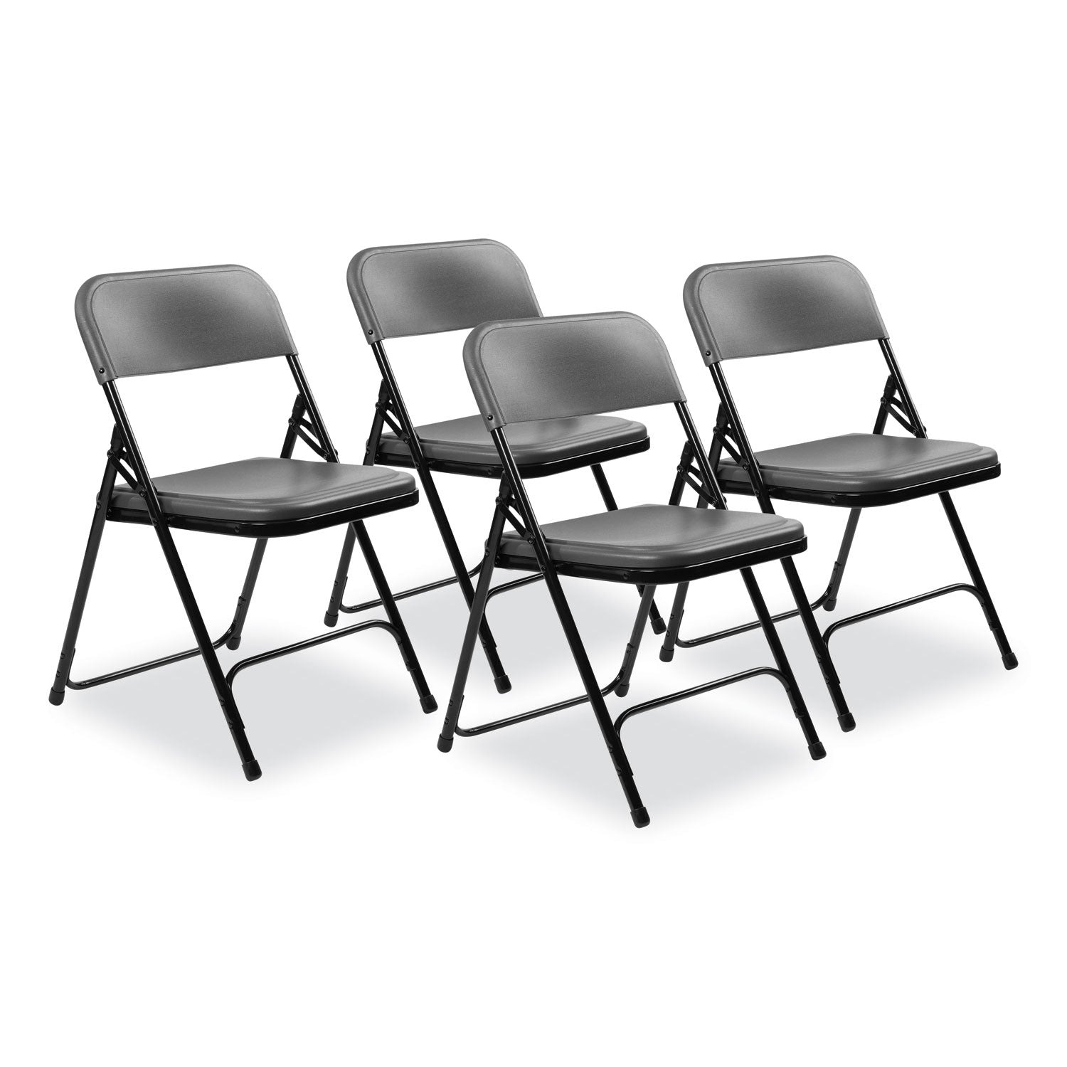 800 Series Plastic Folding Chair, Supports Up to 500 lb, 18" Seat Height, Charcoal Seat, Charcoal Back, Black Base, 4/Carton