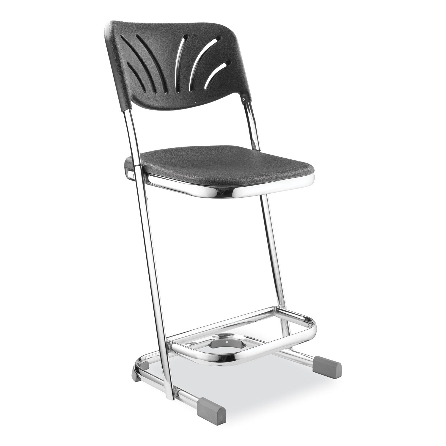 6600 Series Elephant Z-Stool With Backrest, Supports Up to 500 lb, 22" Seat Height, Black Seat, Black Back, Chrome Frame