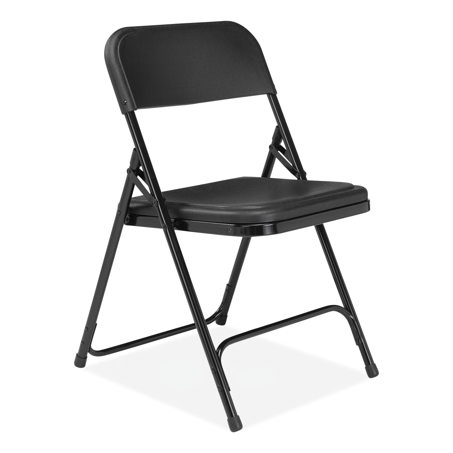 NPS® 800 Series Plastic Folding Chair, Supports Up to 500 lb, 18" Seat Height, Black Seat, Black Back, Black Base, 4/Carton