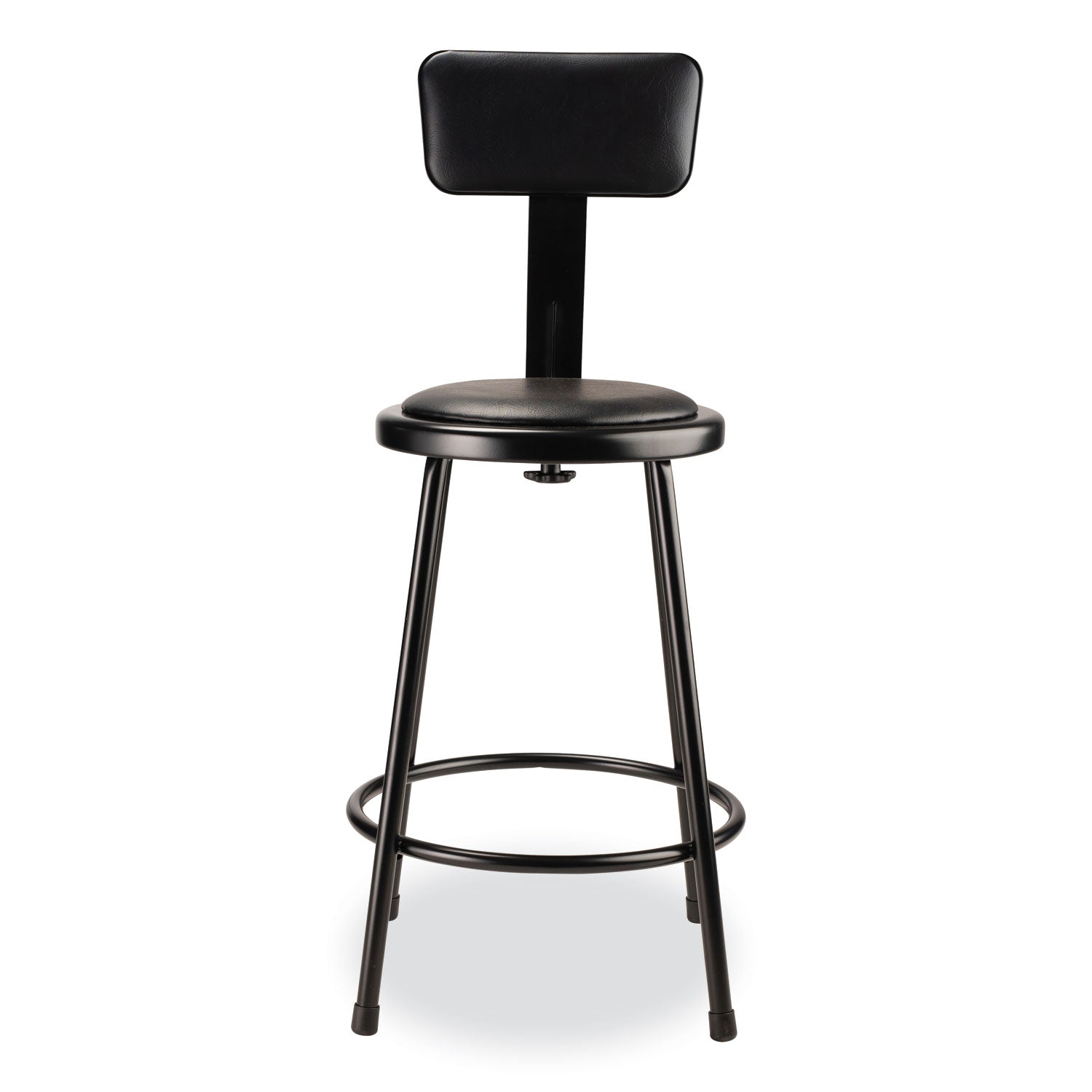 NPS® 6400 Series Heavy Duty Vinyl Padded Stool with Backrest, Supports 300 lb, 24" Seat Height, Black Seat, Black Back, Black Base