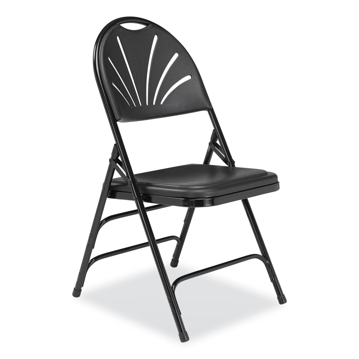 NPS® 1100 Series Fan-Back Tri-Brace Dual Hinge Folding Chair, Supports Up to 500 lb, 17.75" Seat Height, Black, 4/Carton