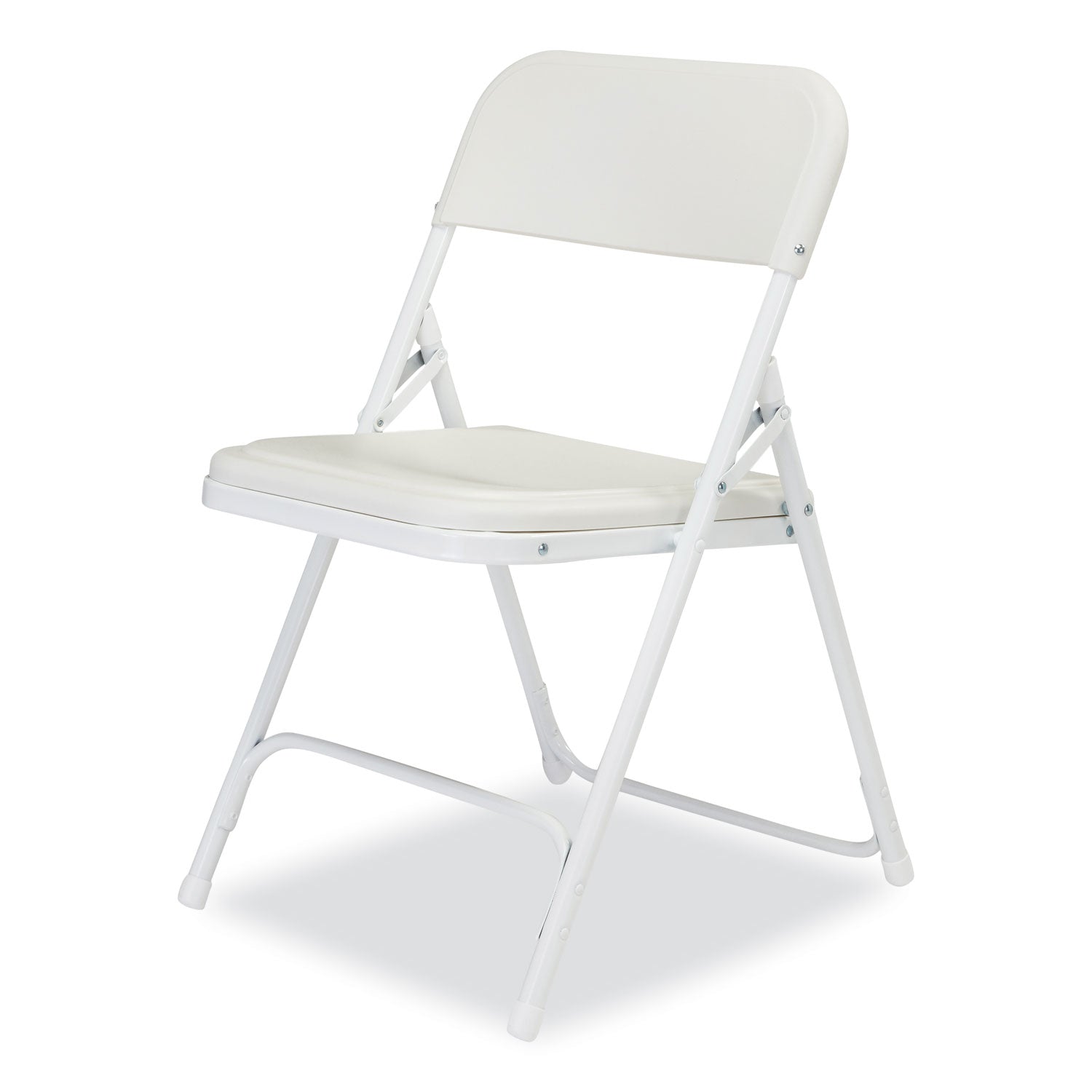 NPS® 800 Series Plastic Folding Chair, Supports Up to 500 lb, 18" Seat Height, Bright White Seat, White Base, 4/Carton