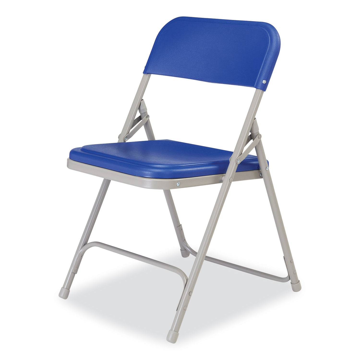 NPS® 800 Series Premium Plastic Folding Chair, Supports Up to 500 lb, 18" Seat Height, Blue Seat, Blue Back, Gray Base, 4/Carton